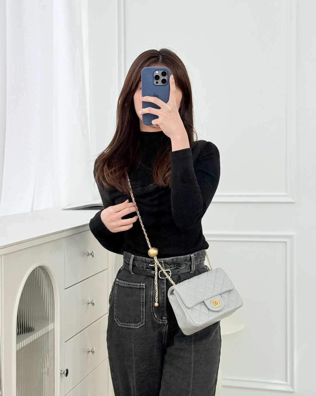 Chanel Mini Square Pearl Crush Quilted Grey Lambskin Aged