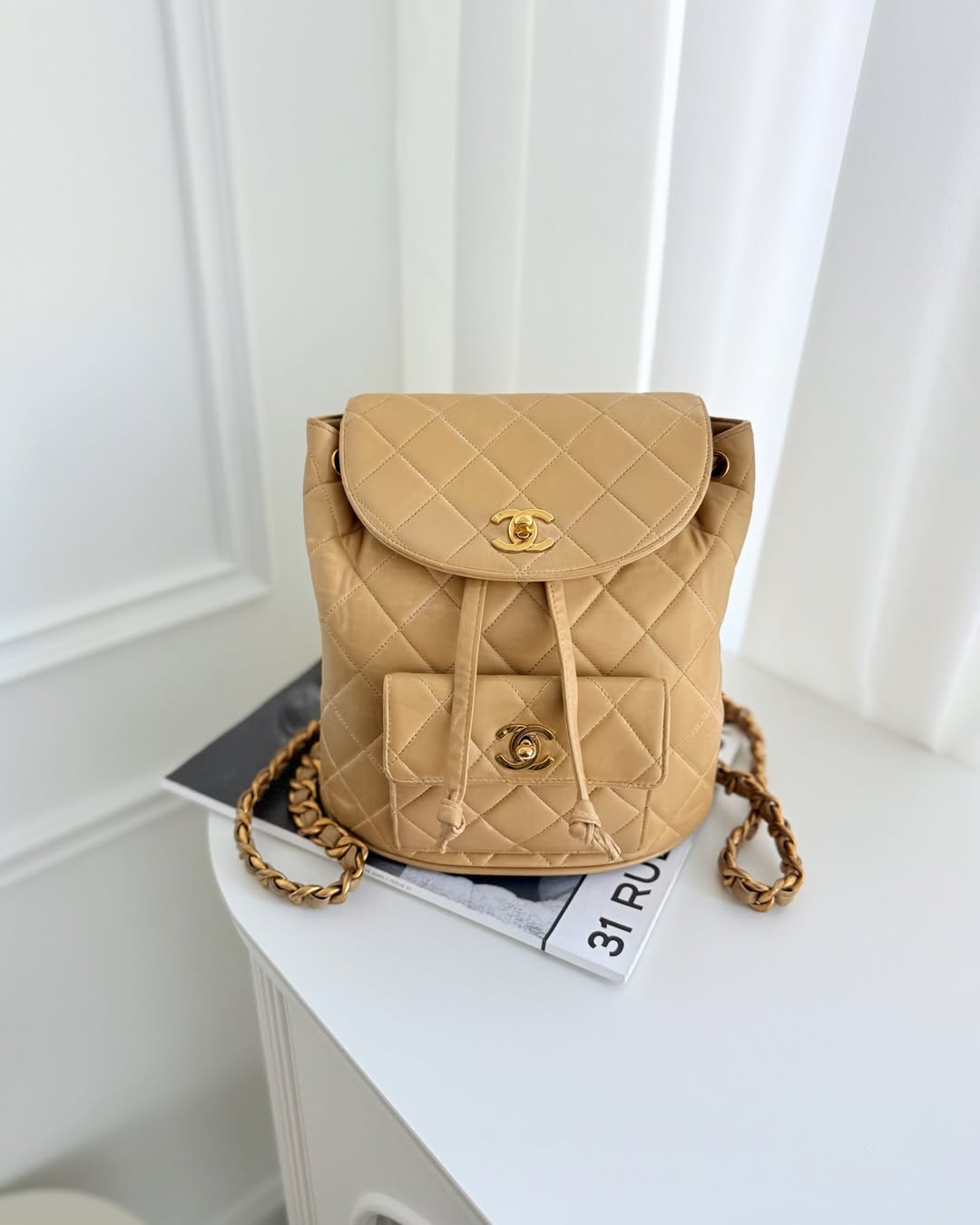 Chanel Vintage CC Duma Backpack Beige Lambskin 24K