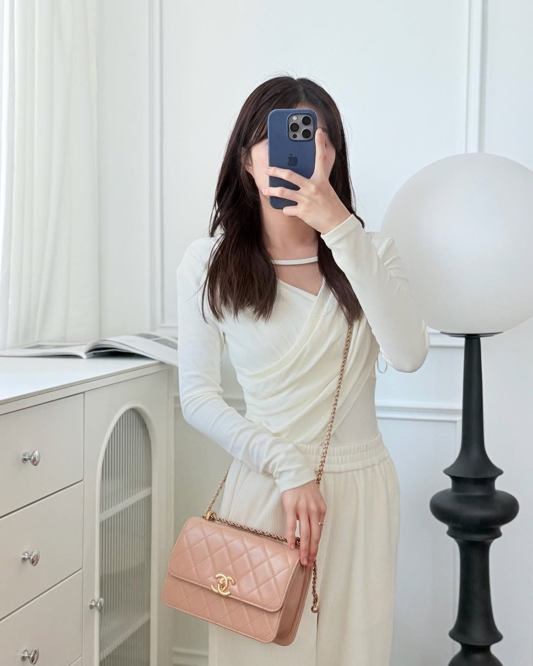 Chanel Quilted Small Perfect Fit Adjustable Beige Calfskin 21A