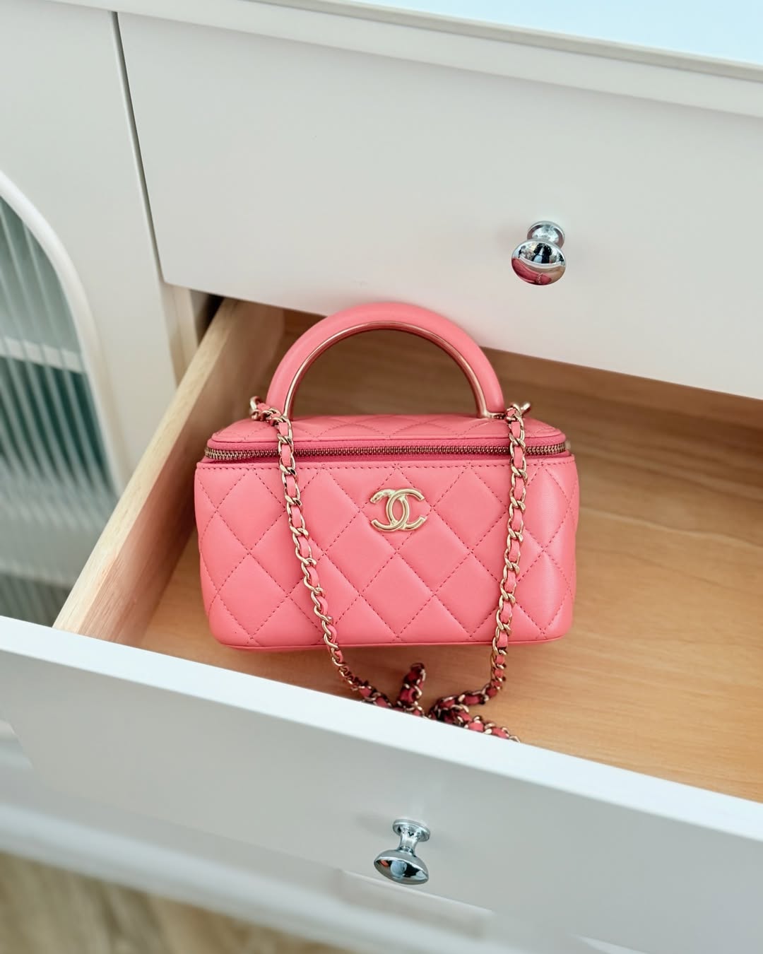 Chanel Vanity Rectangular Top Handle Pink Lambskin