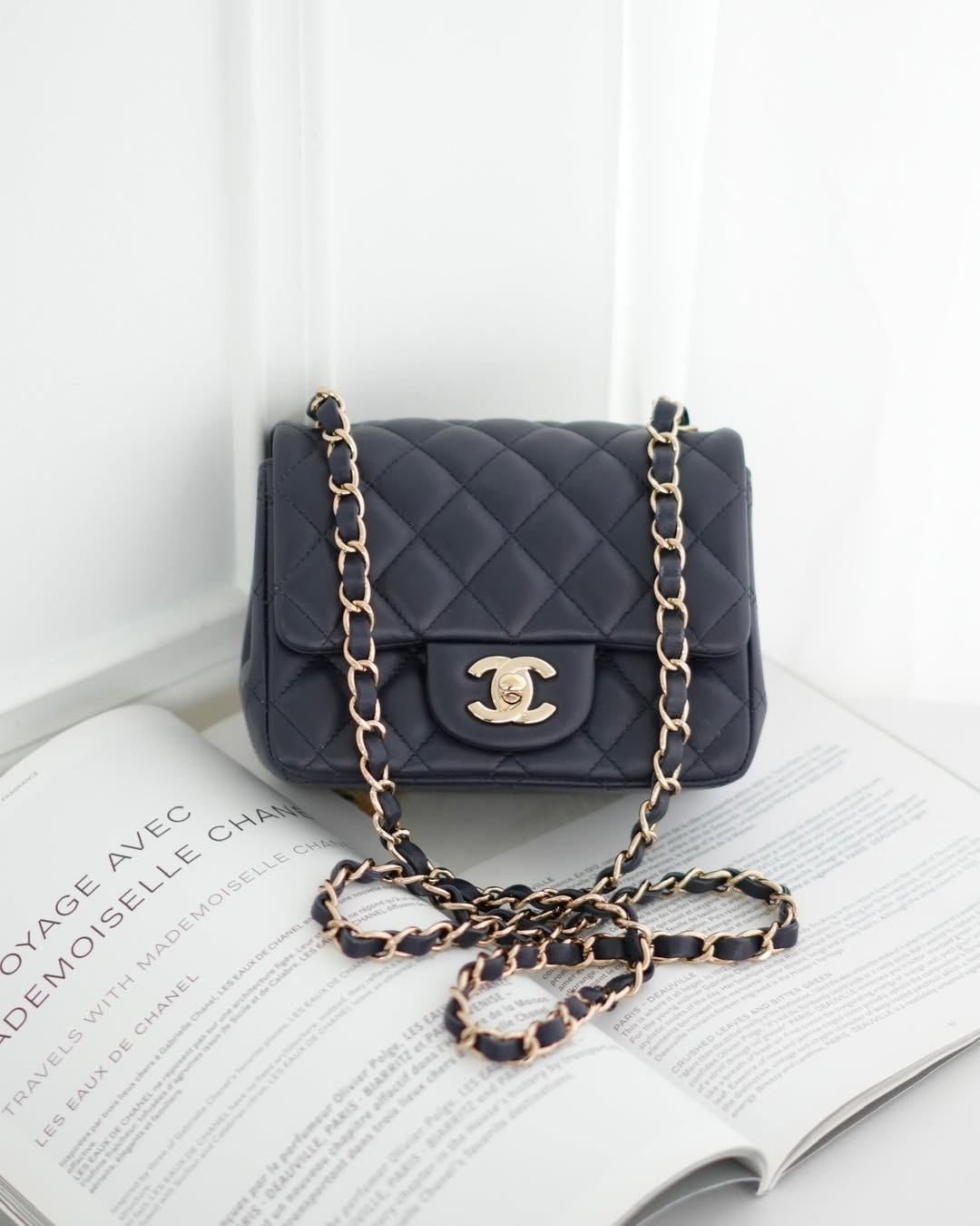 Chanel Mini Square Flap Quilted Navy Lambskin