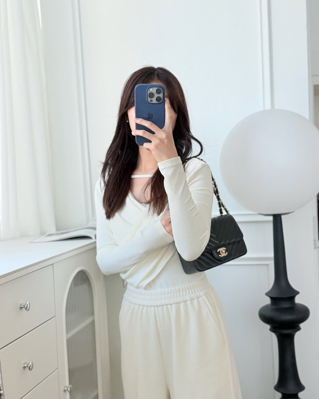 Chanel Mini Square Flap Chevron Black Lambskin Aged