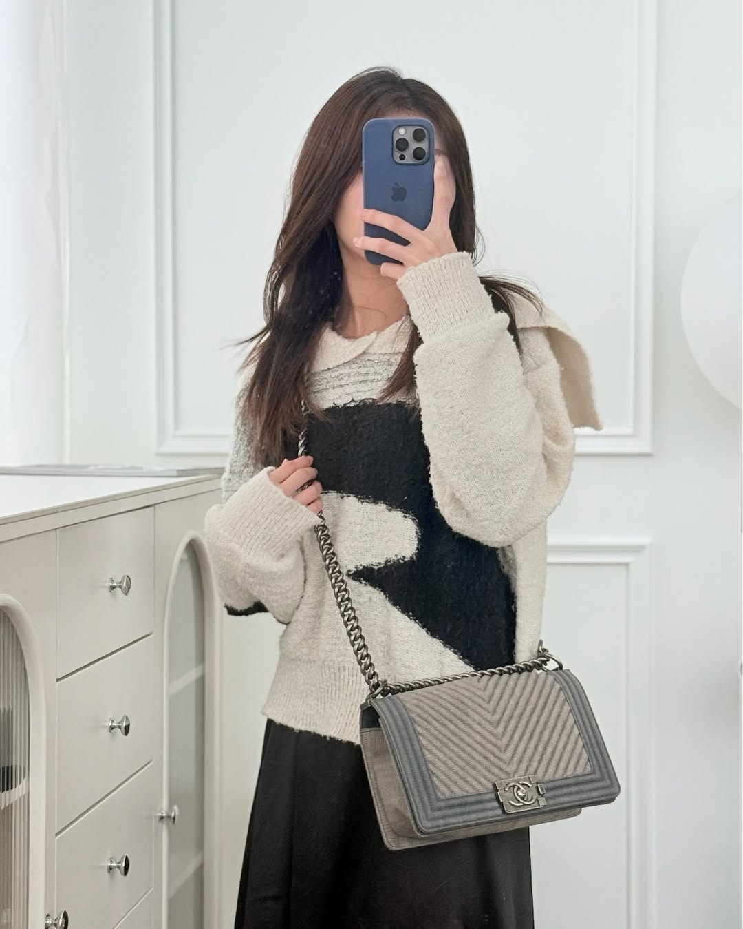 Chanel Medium Chevron Boy Washed Denim Ruthenium Hardware