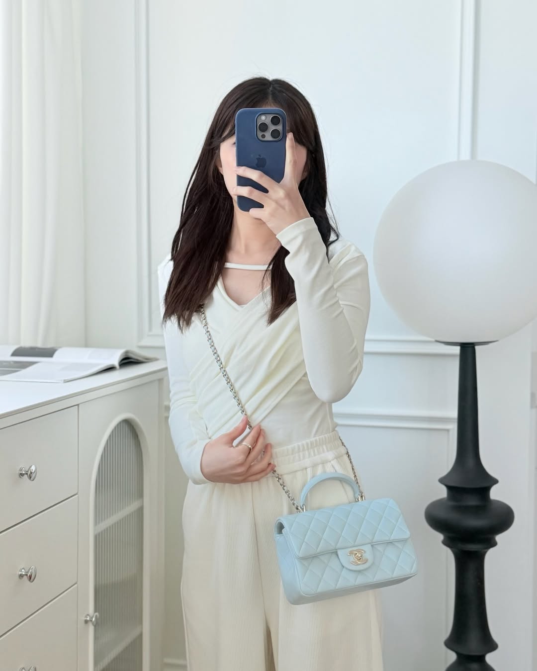 Chanel Top Handle Mini Rectangular Flap Light Blue Lambskin