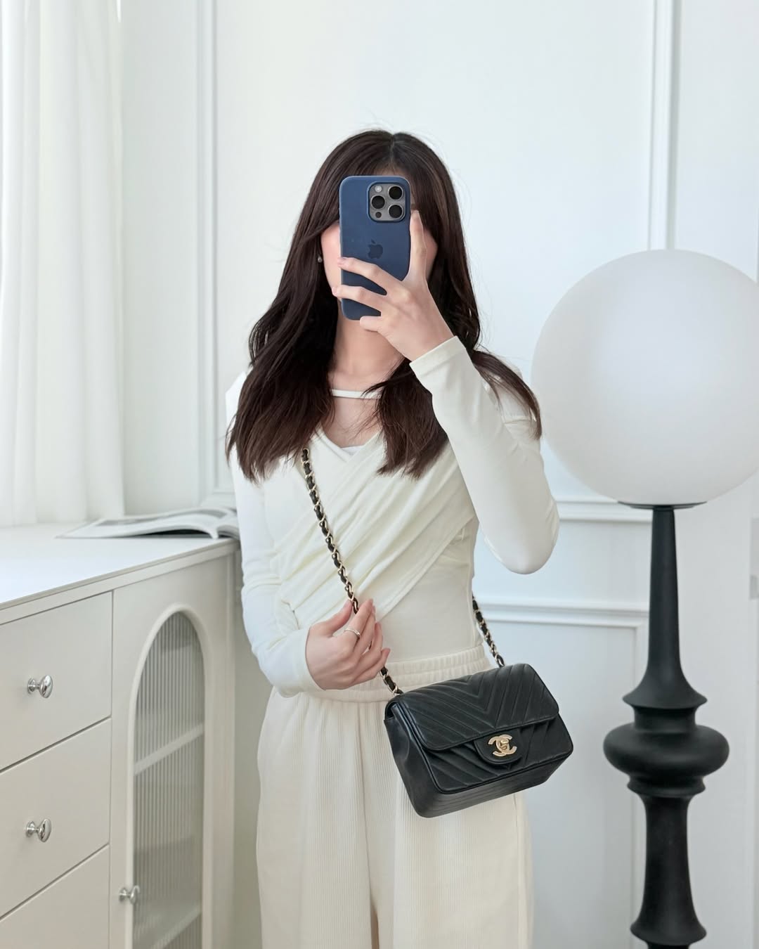 Chanel Mini Square Flap Chevron Black Lambskin Aged