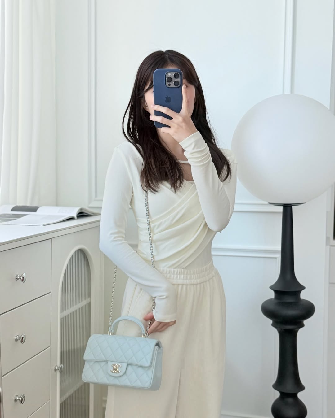 Chanel Top Handle Mini Rectangular Flap Light Blue Lambskin