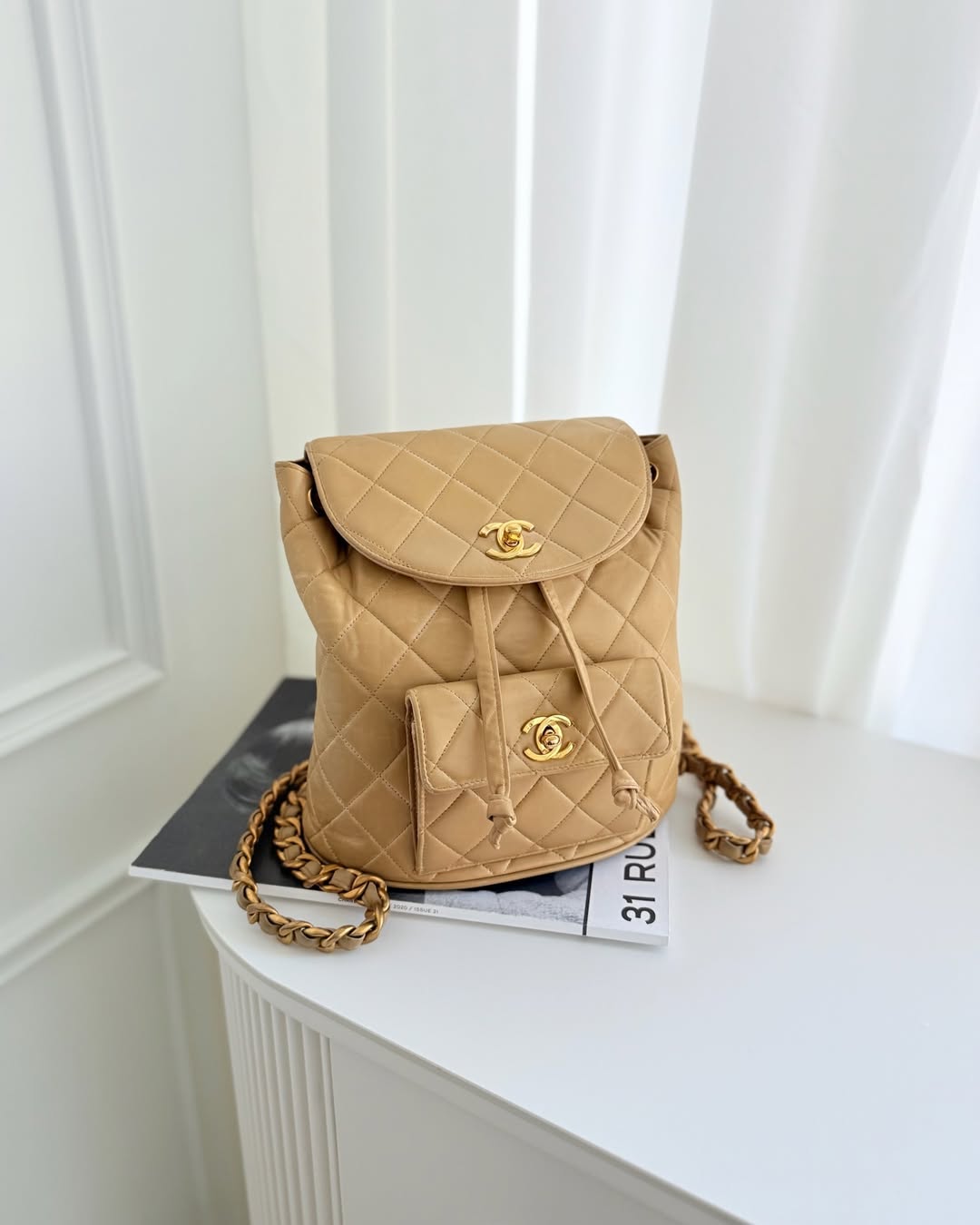 Chanel Vintage CC Duma Backpack Beige Lambskin 24K