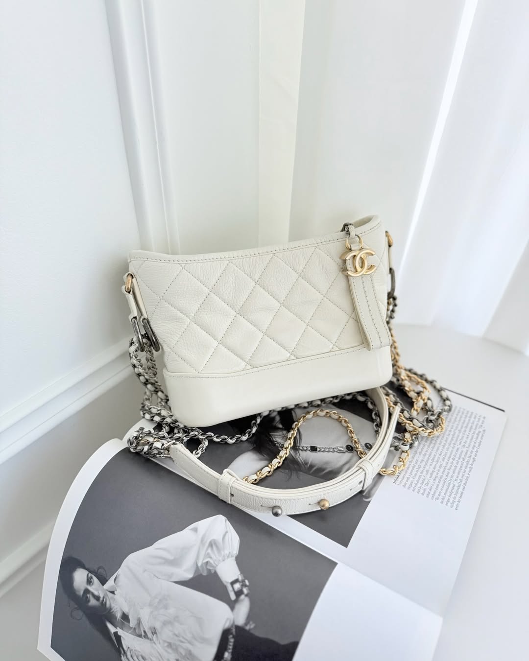 Chanel Small Gabrielle Hobo White Patent Goatskin Mixed Hardware
