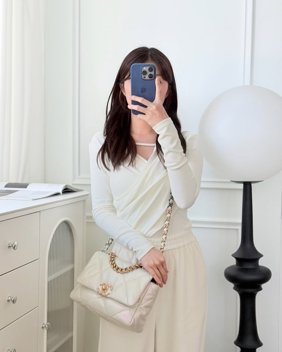 Chanel 19 Small Iridescent White Mixed Hardware