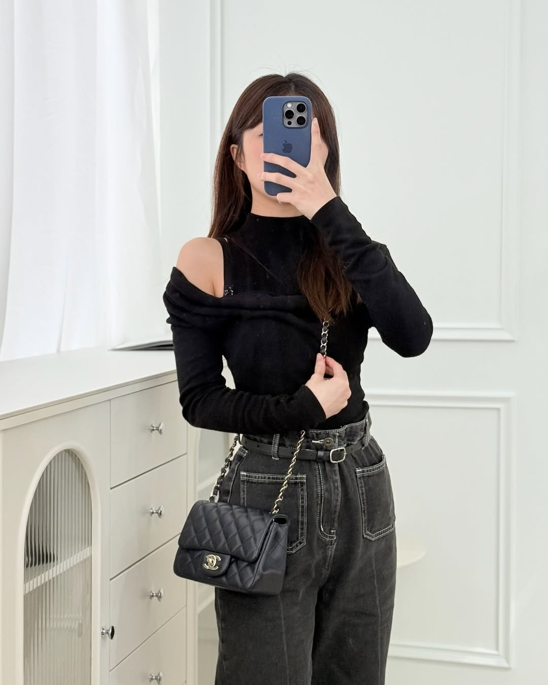 Chanel Mini Square Flap Quilted Navy Lambskin