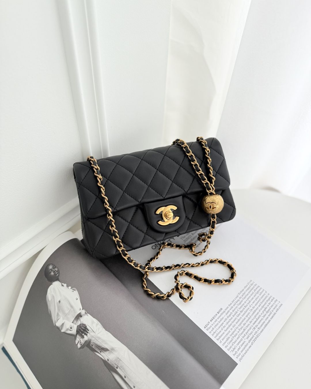 Chanel Mini Rectangular Pearl Crush Quilted Black Lambskin Aged