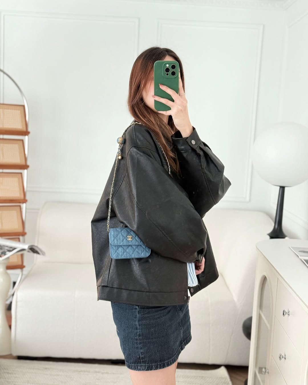 Chanel Mini Pearl Crush Clutch With Chain Belt Bag Denim Aged