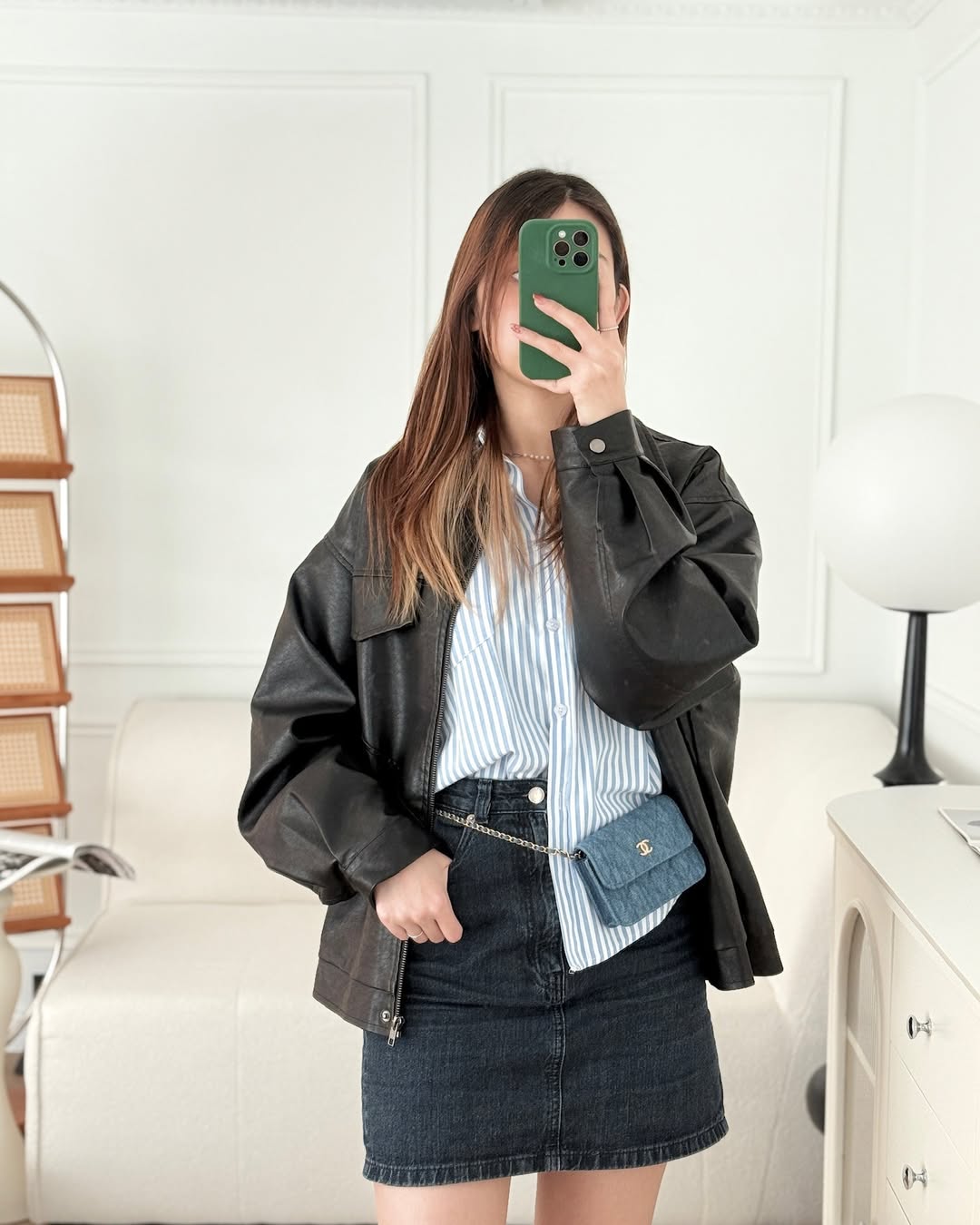 Chanel Mini Pearl Crush Clutch With Chain Belt Bag Denim Aged