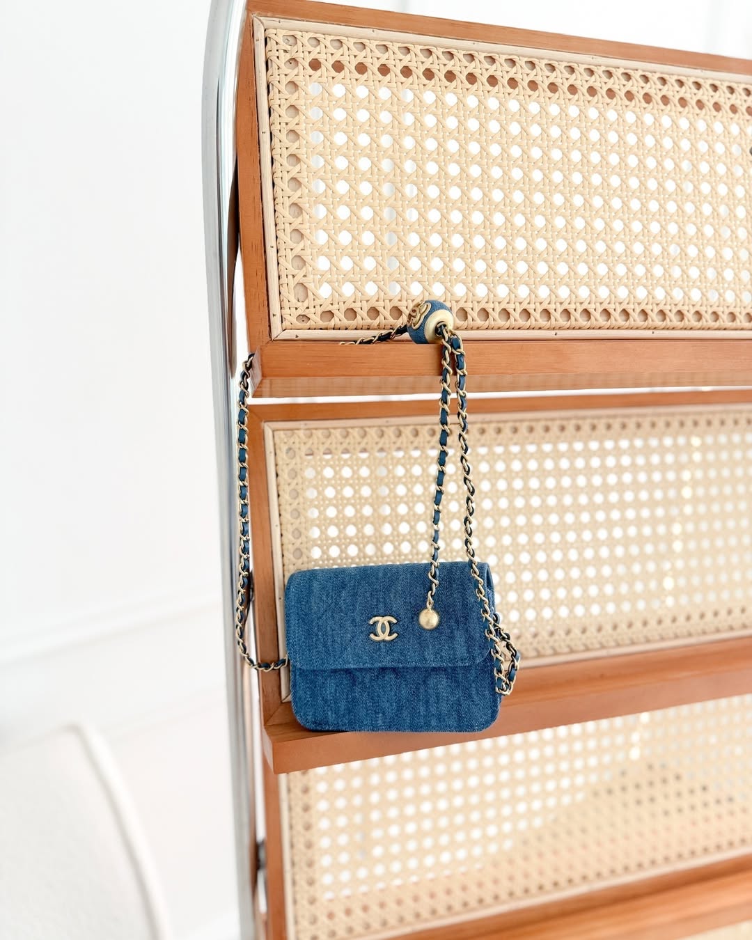 Chanel Mini Pearl Crush Clutch With Chain Belt Bag Denim Aged