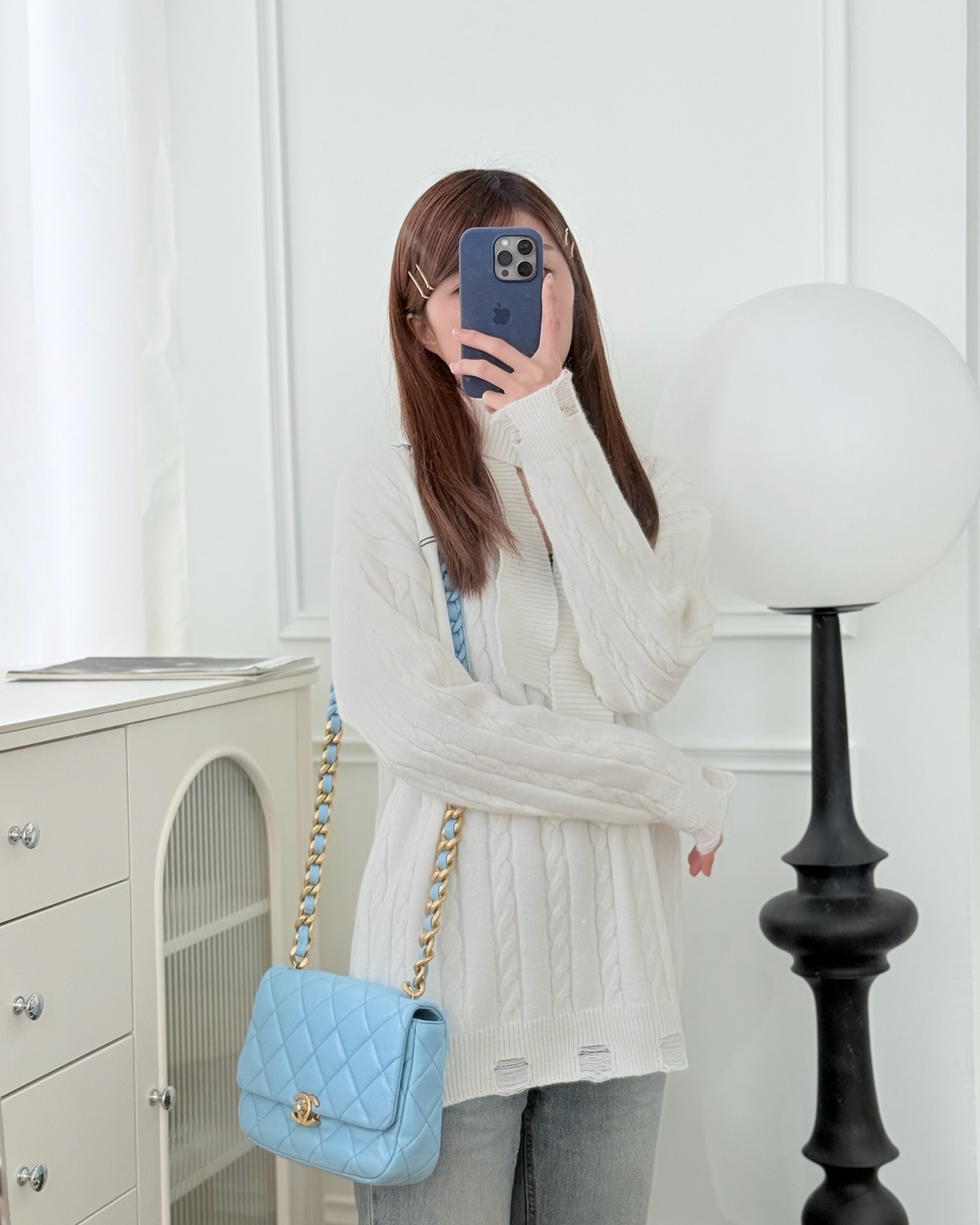 Chanel Small Flap Bag Blue Lambskin Gold and Lacquered Metal 22S