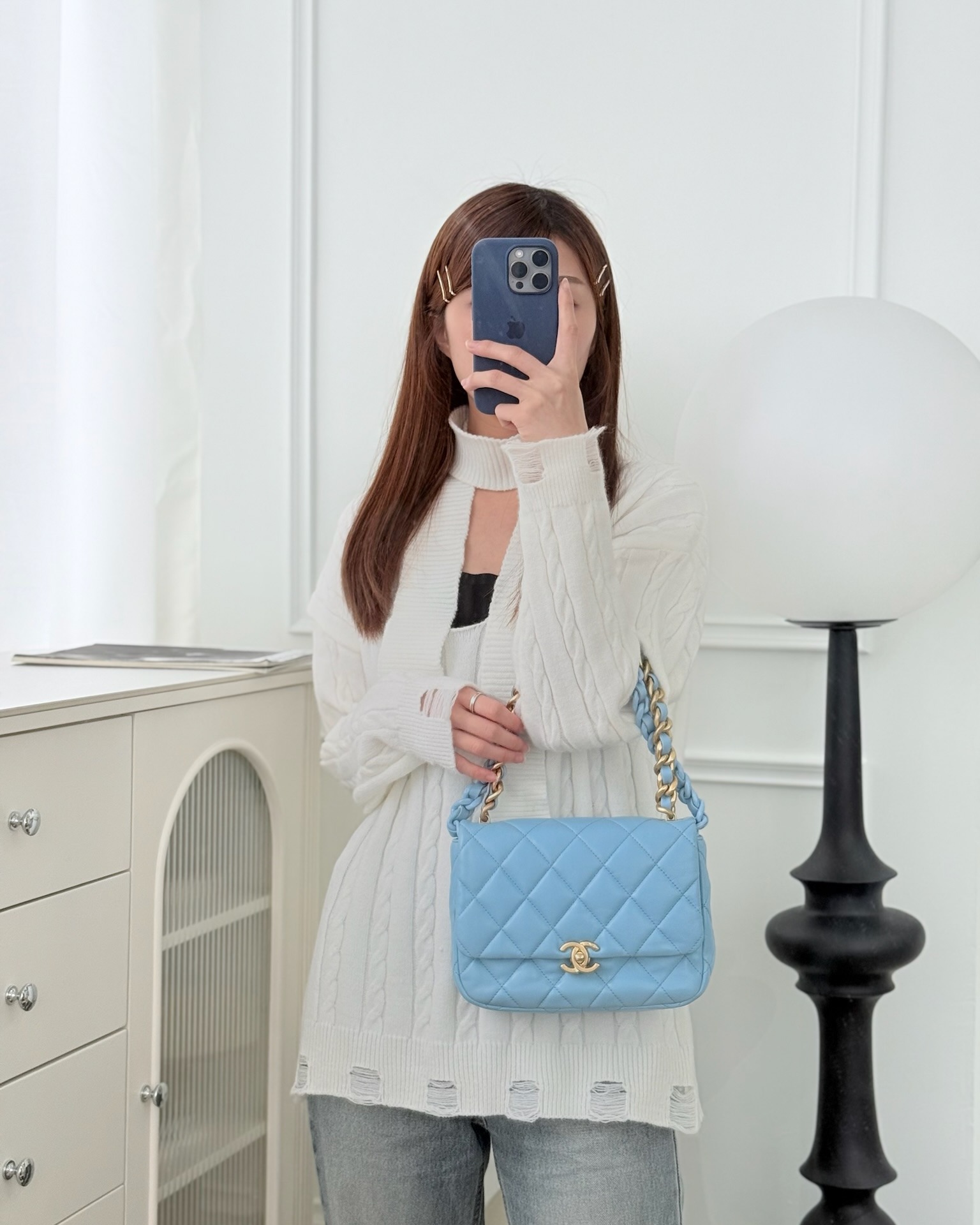 Chanel Small Flap Bag Blue Lambskin Gold and Lacquered Metal 22S