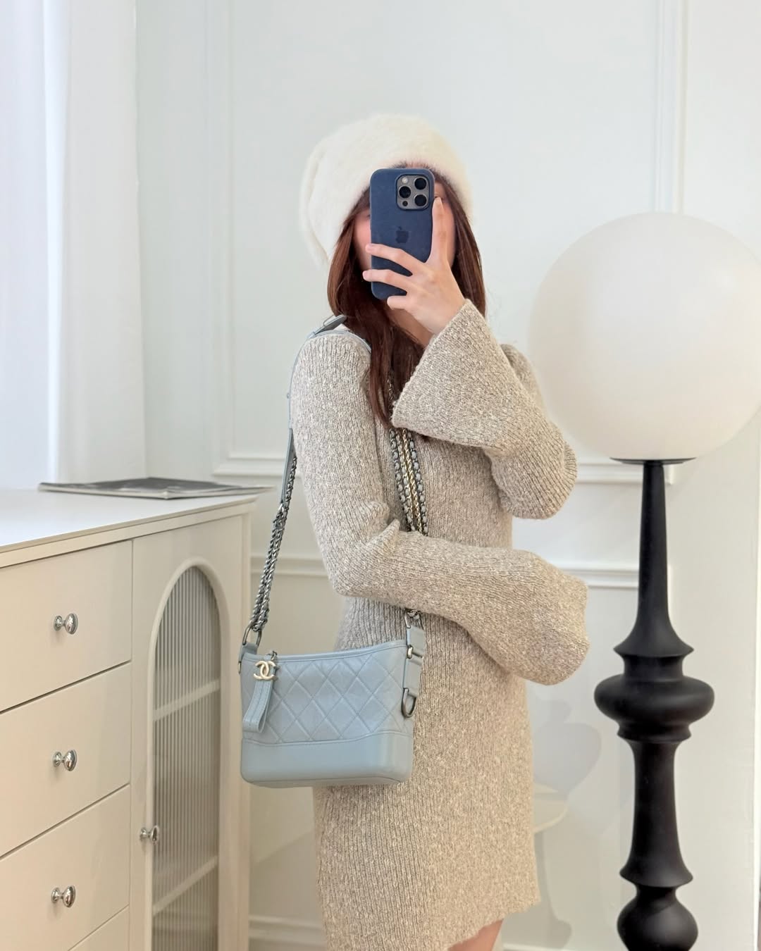 Chanel Small Gabrielle Hobo Quilted Light Blue Aged Calfskin