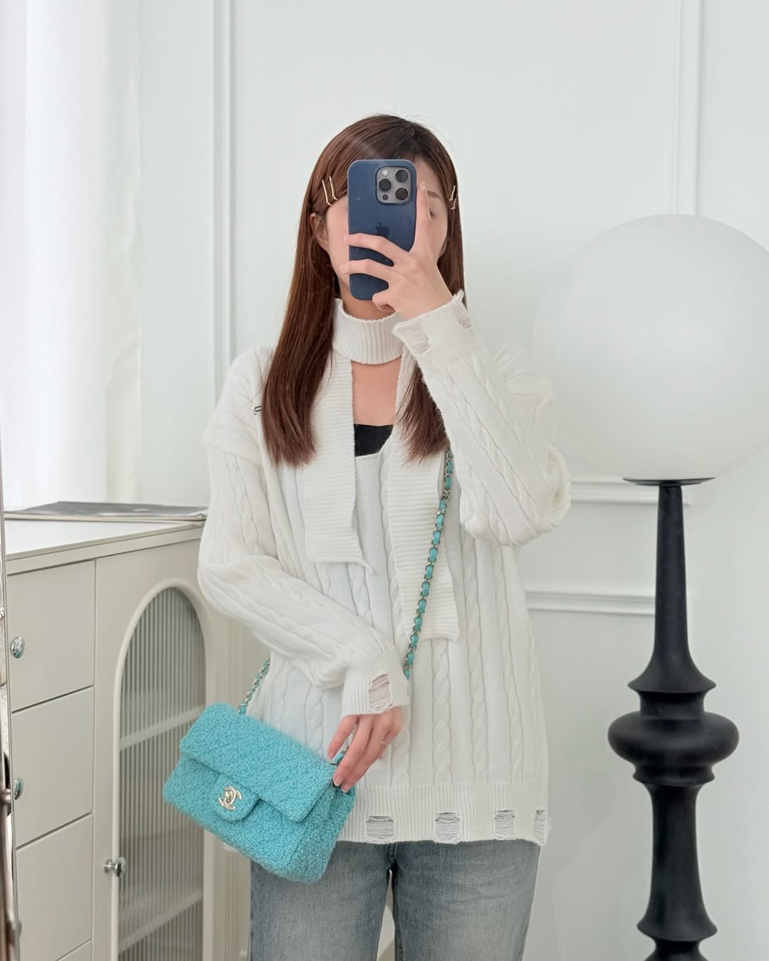 Chanel Quilted Mini Rectangular Flap Blue Tweed