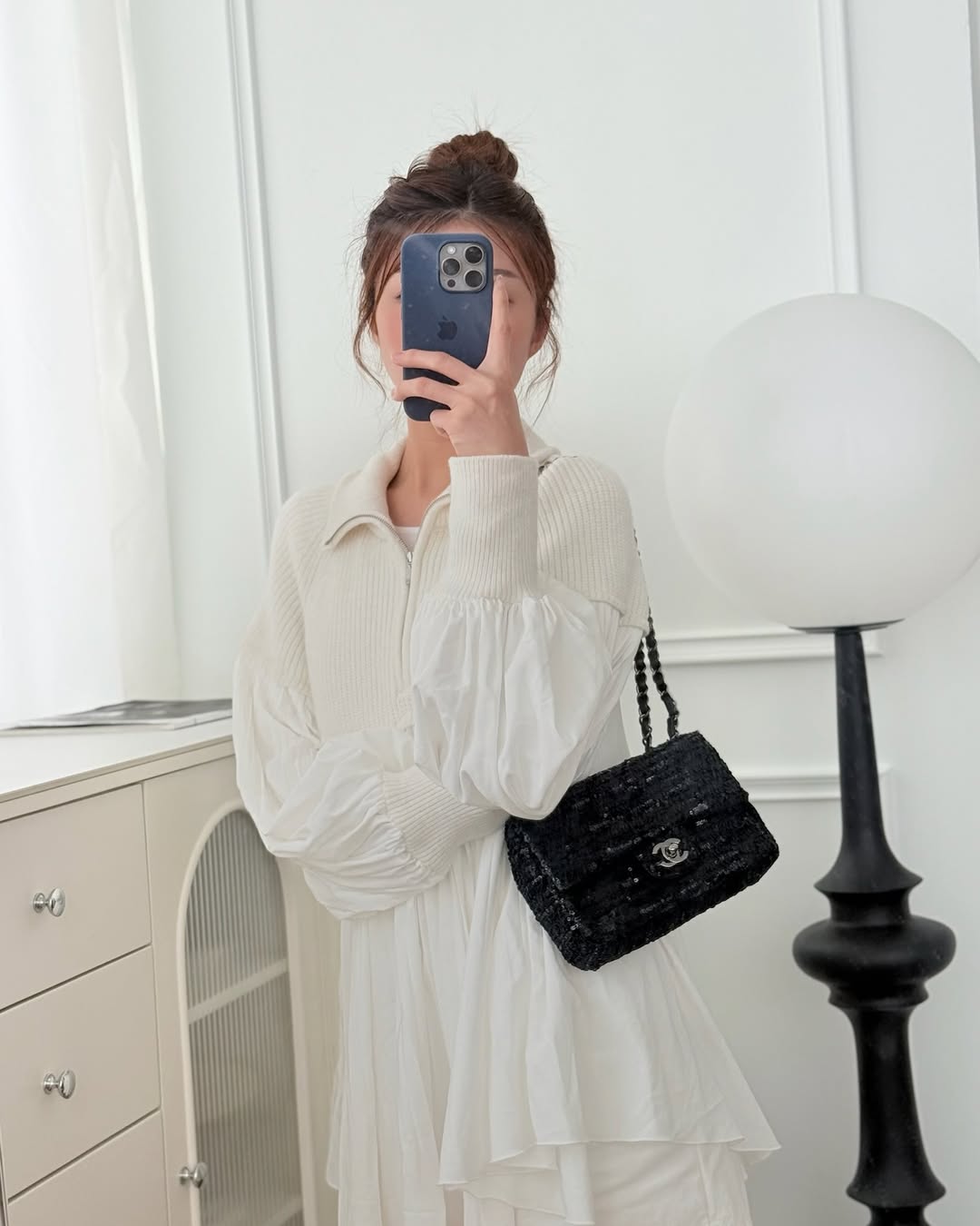 Chanel Mini Flap Bag Sequin Black/ Navy Gun Metal Hardware