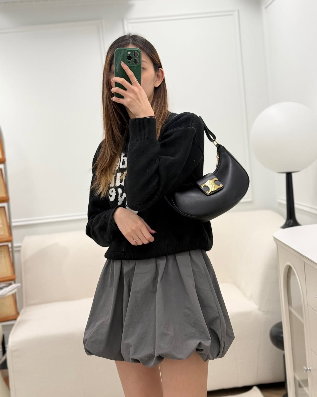 Celine Medium Ava Triomphe Bag Black Smooth Calfskin