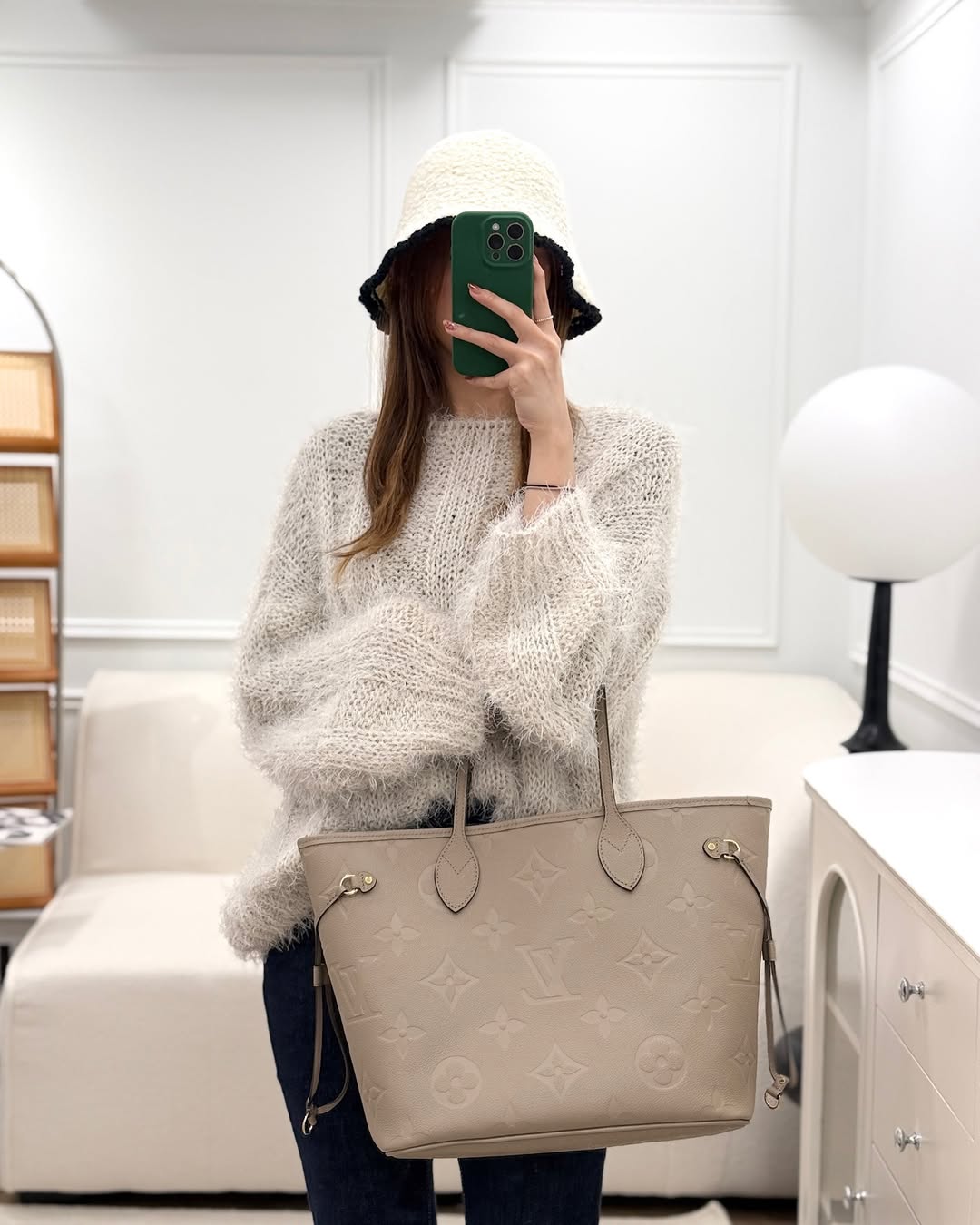 Louis Vuitton Neverfull MM Monogram Empreinte Leather Tourterelle