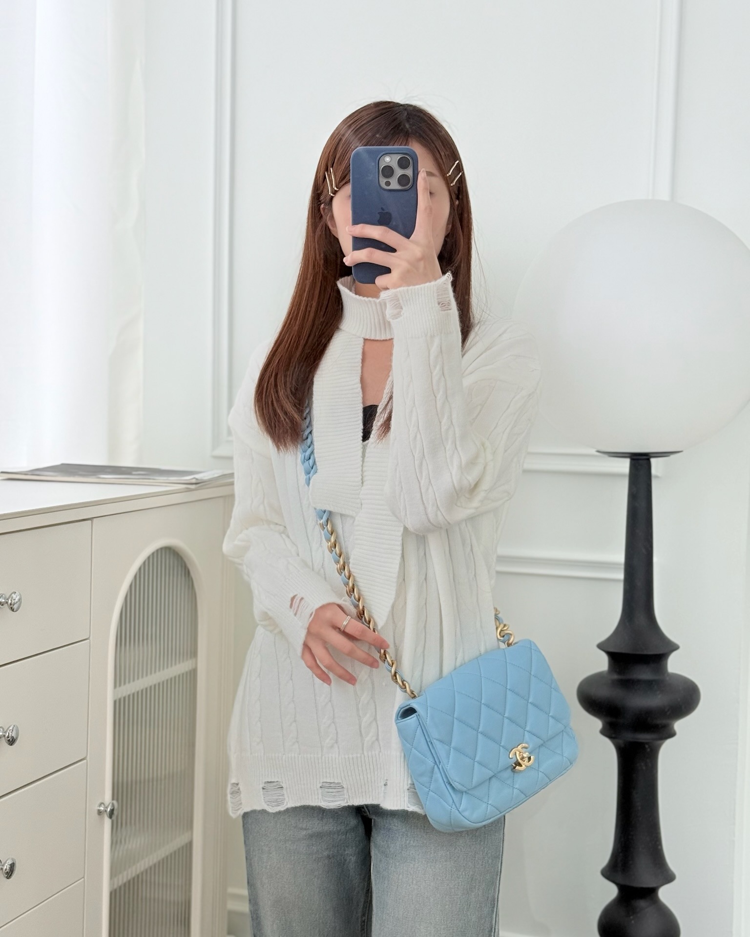 Chanel Small Flap Bag Blue Lambskin Gold and Lacquered Metal 22S