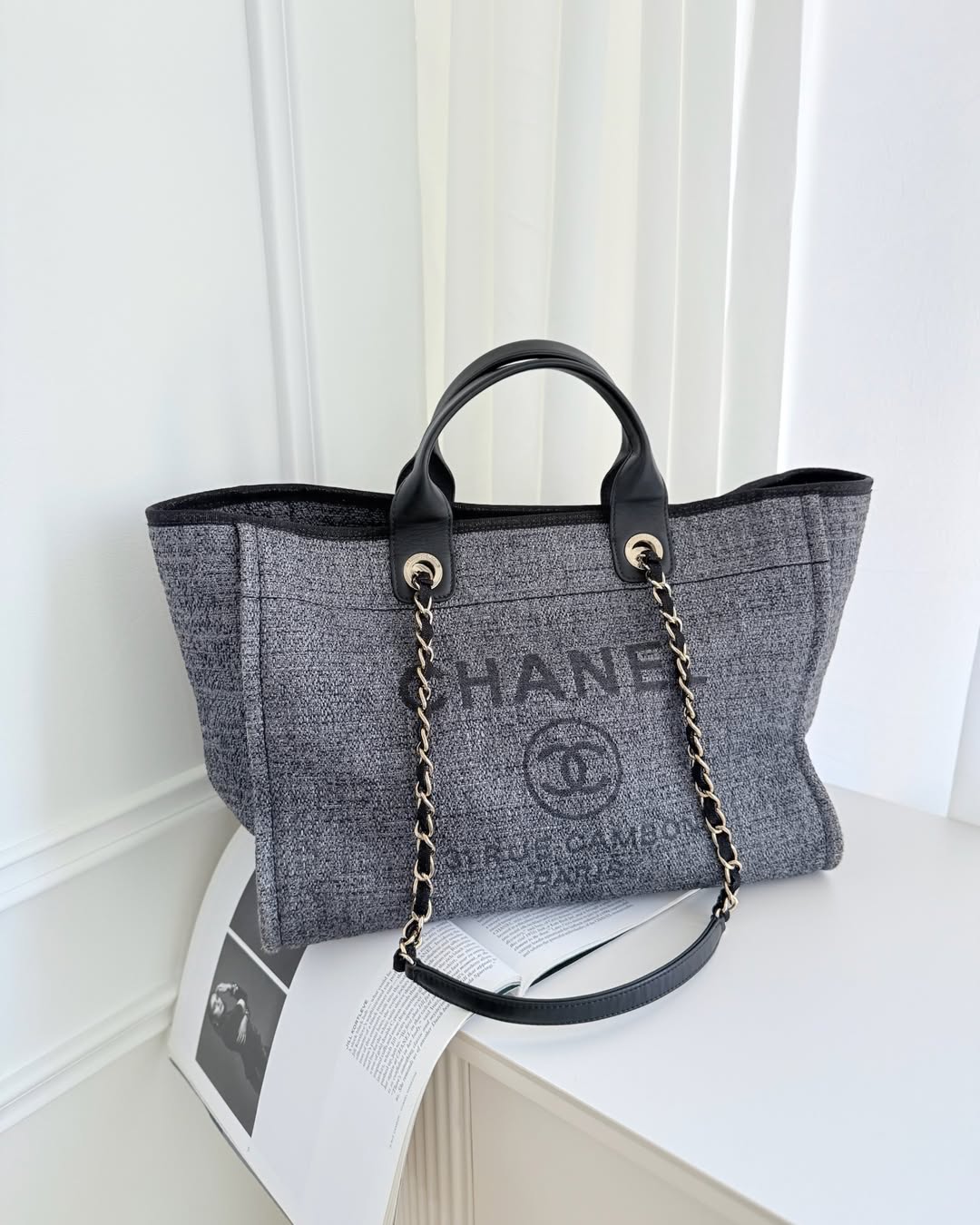 Chanel Canvas Deauville Large Tote Taupe