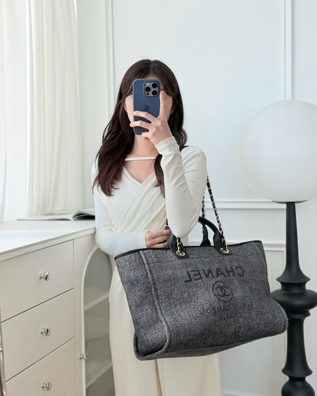 Chanel Canvas Deauville Large Tote Taupe