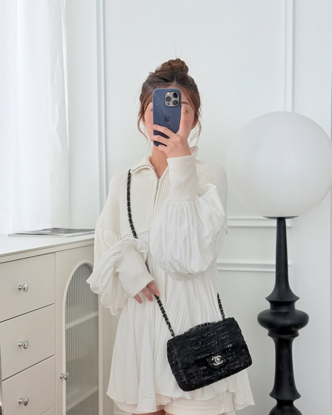 Chanel Mini Flap Bag Sequin Black/ Navy Gun Metal Hardware