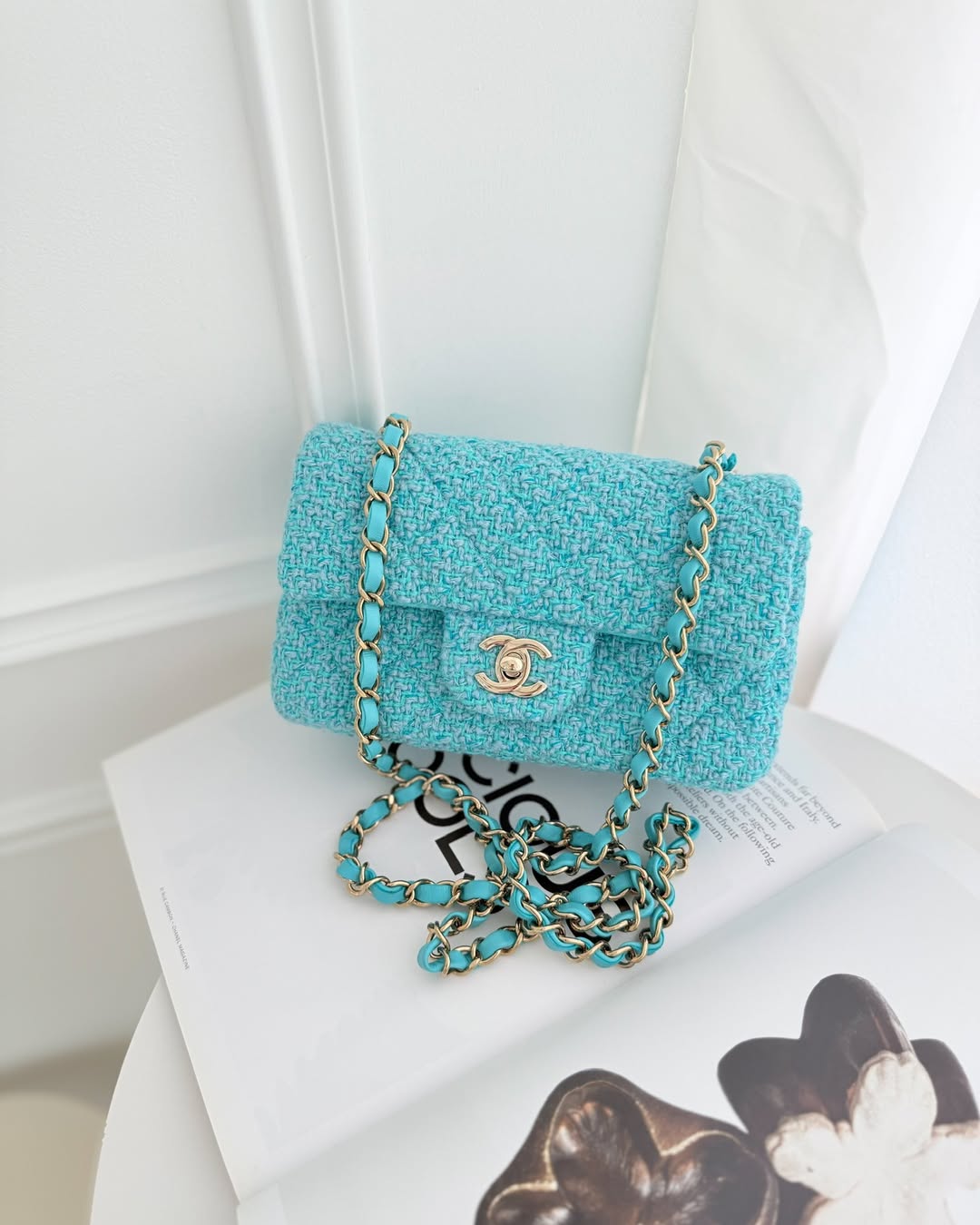 Chanel Quilted Mini Rectangular Flap Blue Tweed