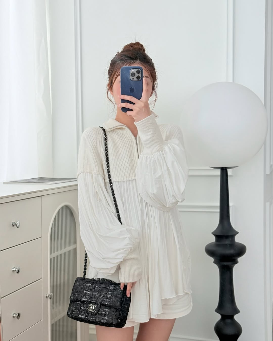 Chanel Mini Flap Bag Sequin Black/ Navy Gun Metal Hardware