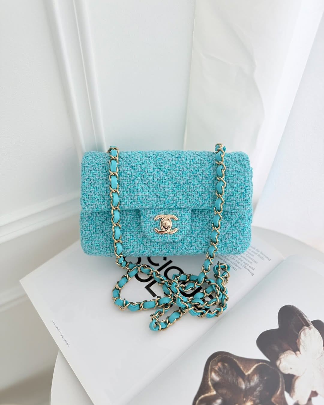 Chanel Quilted Mini Rectangular Flap Blue Tweed