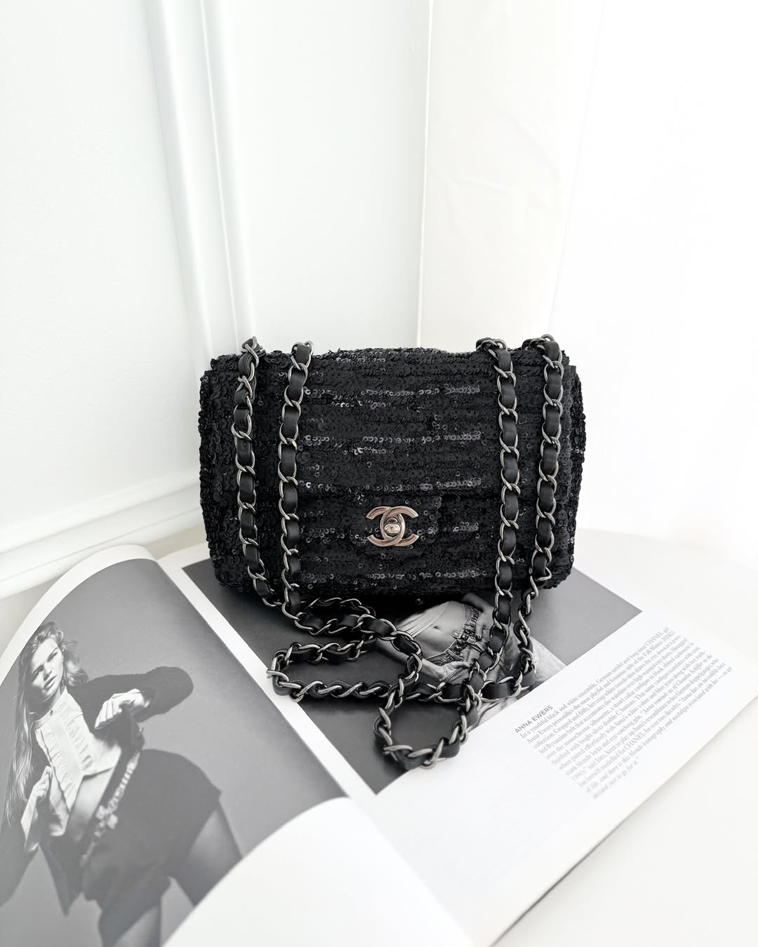 Chanel Mini Flap Bag Sequin Black/ Navy Gun Metal Hardware