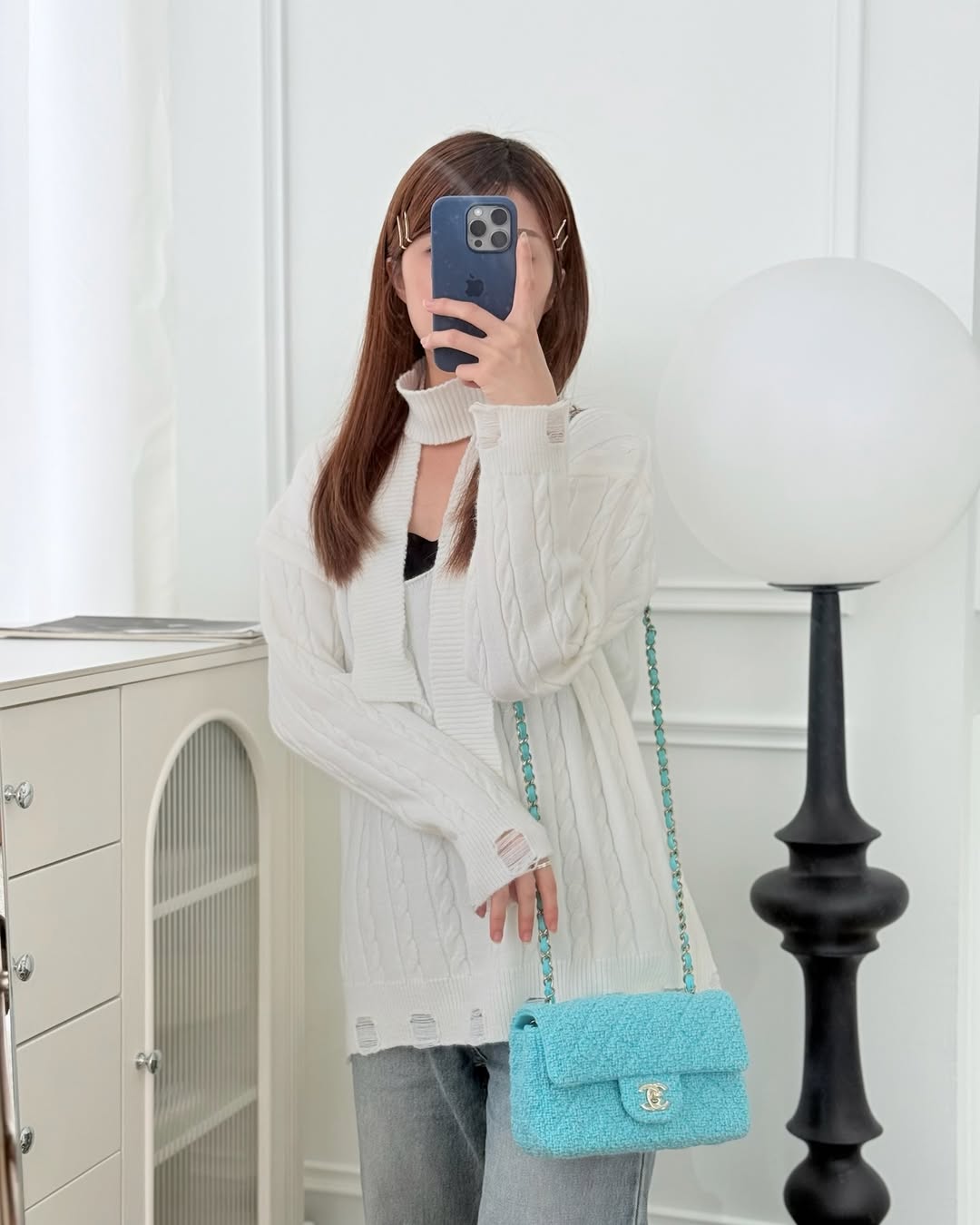 Chanel Quilted Mini Rectangular Flap Blue Tweed