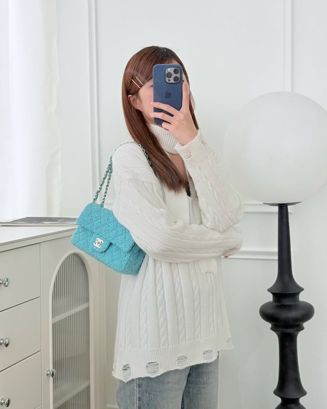 Chanel Quilted Mini Rectangular Flap Blue Tweed