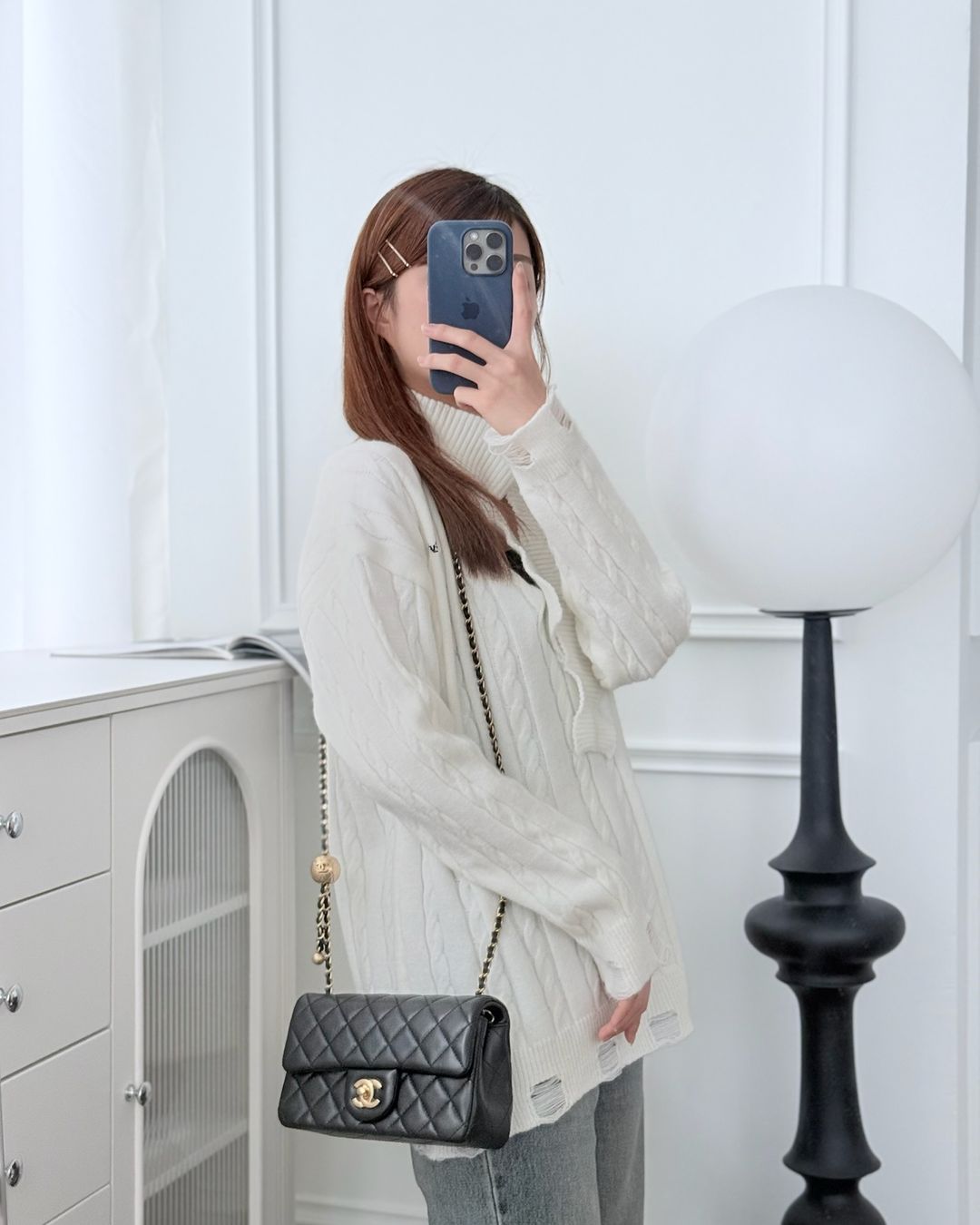 Chanel Mini Rectangular Pearl Crush Quilted Black Lambskin Aged