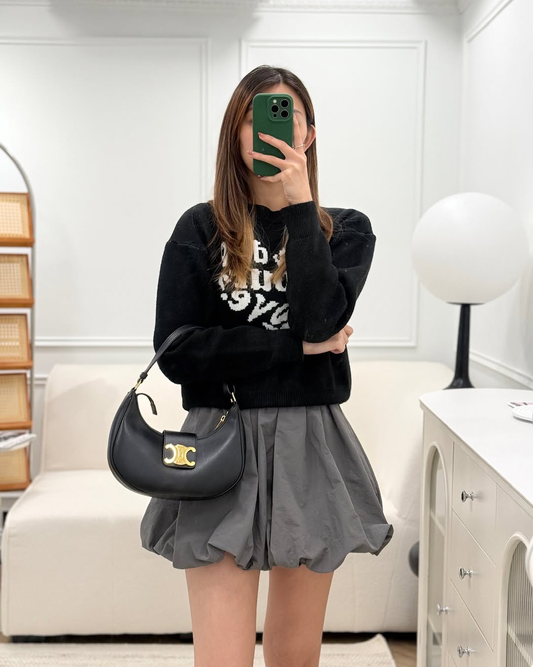 Celine Medium Ava Triomphe Bag Black Smooth Calfskin