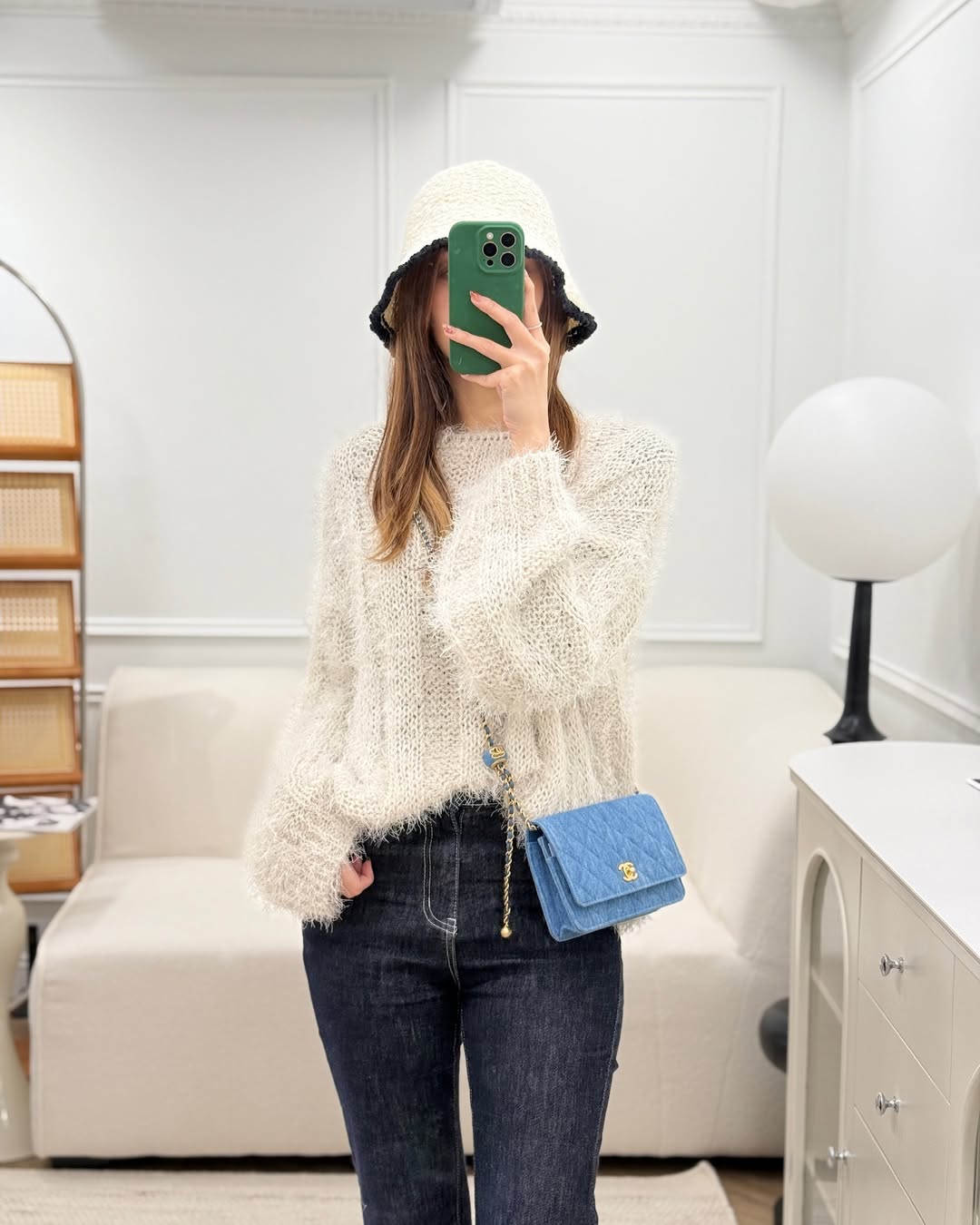 Chanel Quilted Pearl Crush Wallet on Chain WOC Denim Aged