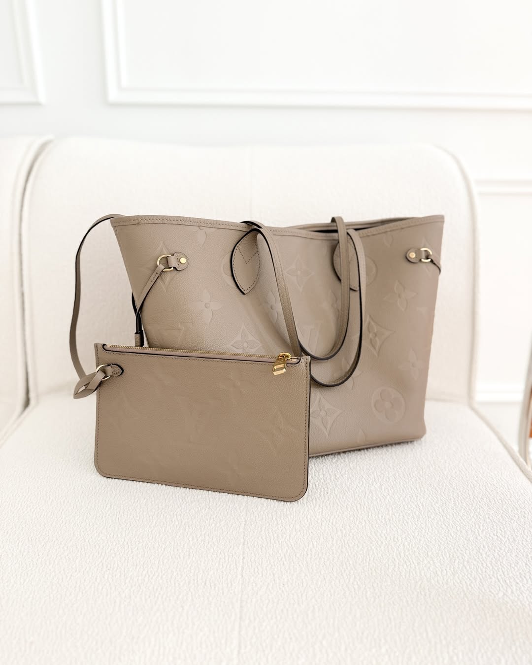 Louis Vuitton Neverfull MM Monogram Empreinte Leather Tourterelle