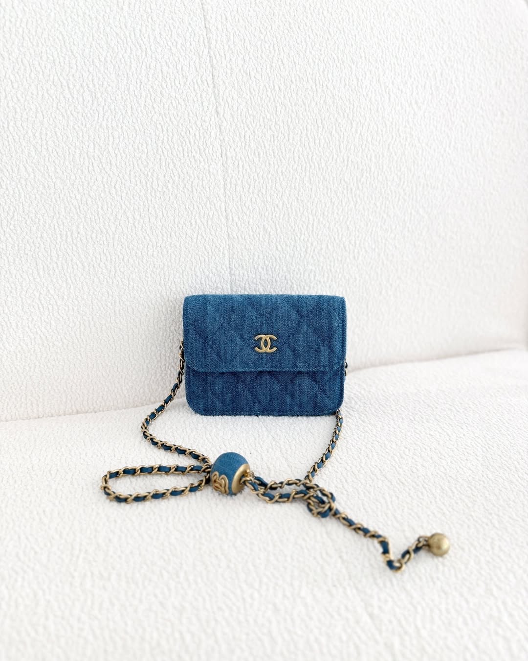 Chanel Mini Pearl Crush Clutch With Chain Belt Bag Denim Aged
