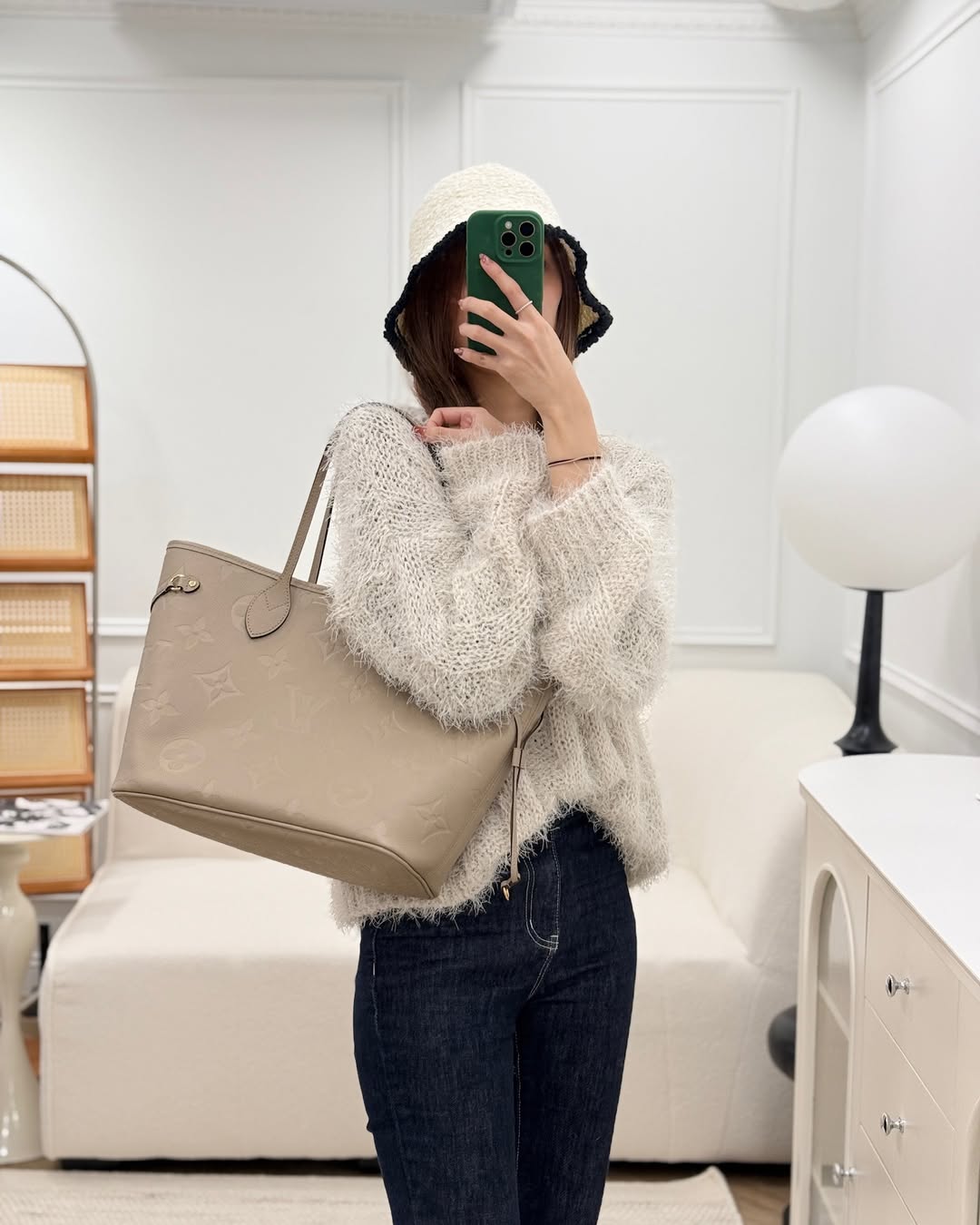 Louis Vuitton Neverfull MM Monogram Empreinte Leather Tourterelle