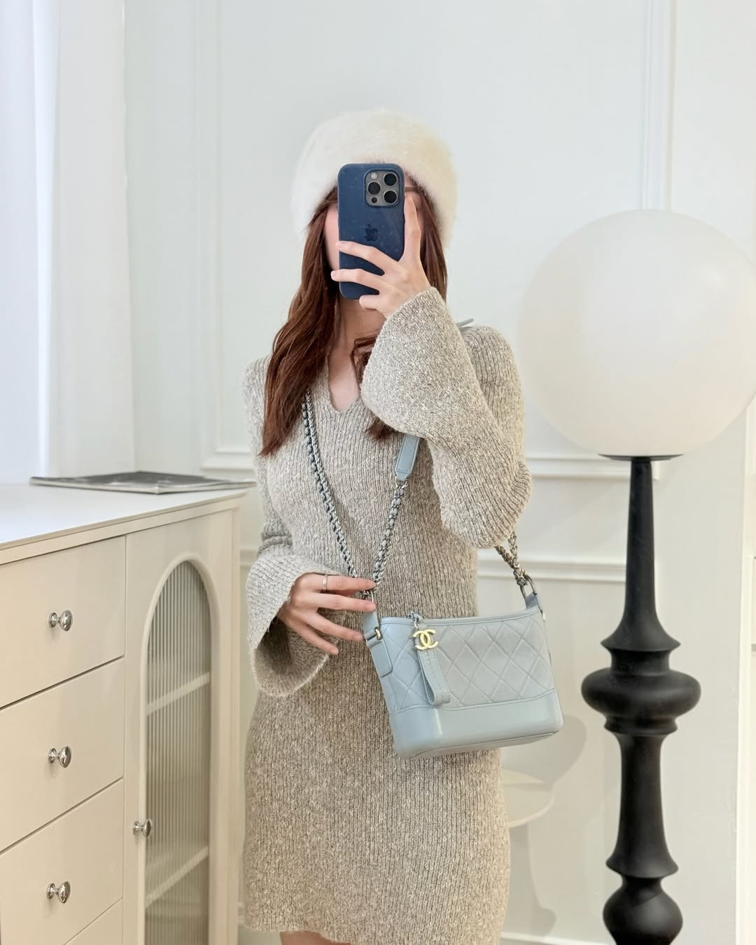 Chanel Small Gabrielle Hobo Quilted Light Blue Aged Calfskin