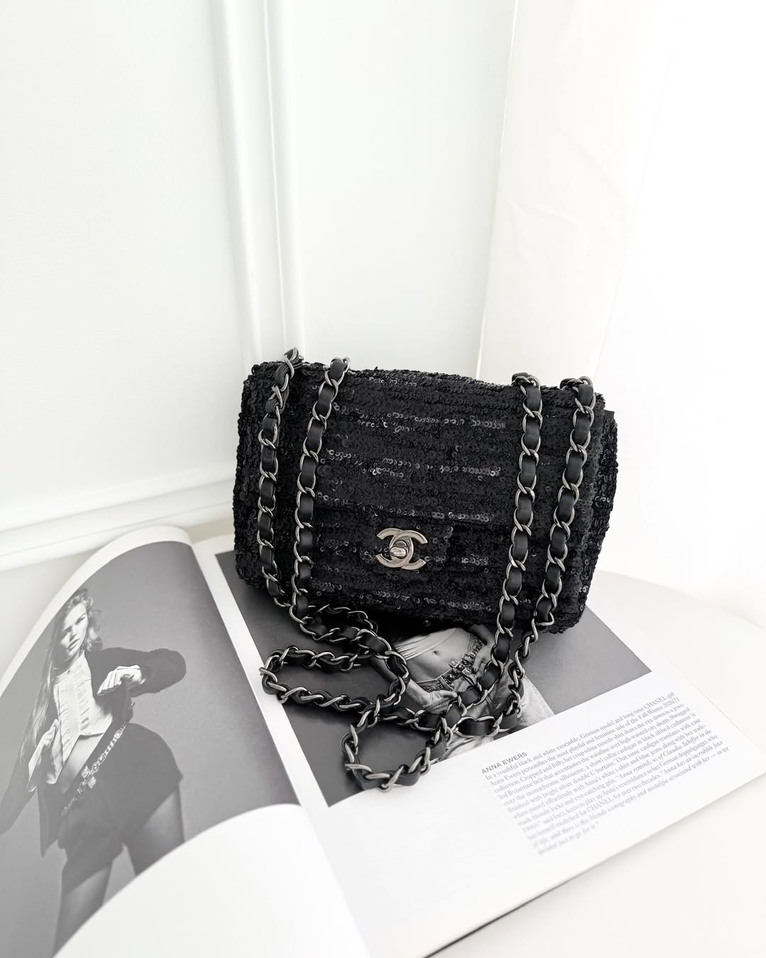 Chanel Mini Flap Bag Sequin Black/ Navy Gun Metal Hardware