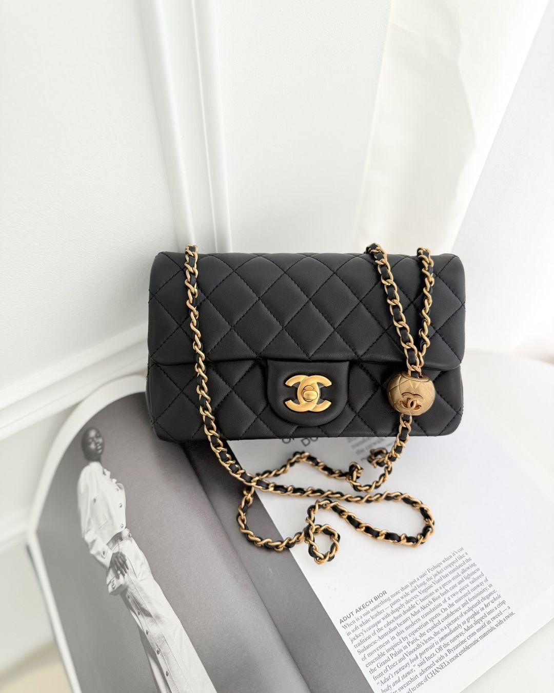 Chanel Mini Rectangular Pearl Crush Quilted Black Lambskin Aged