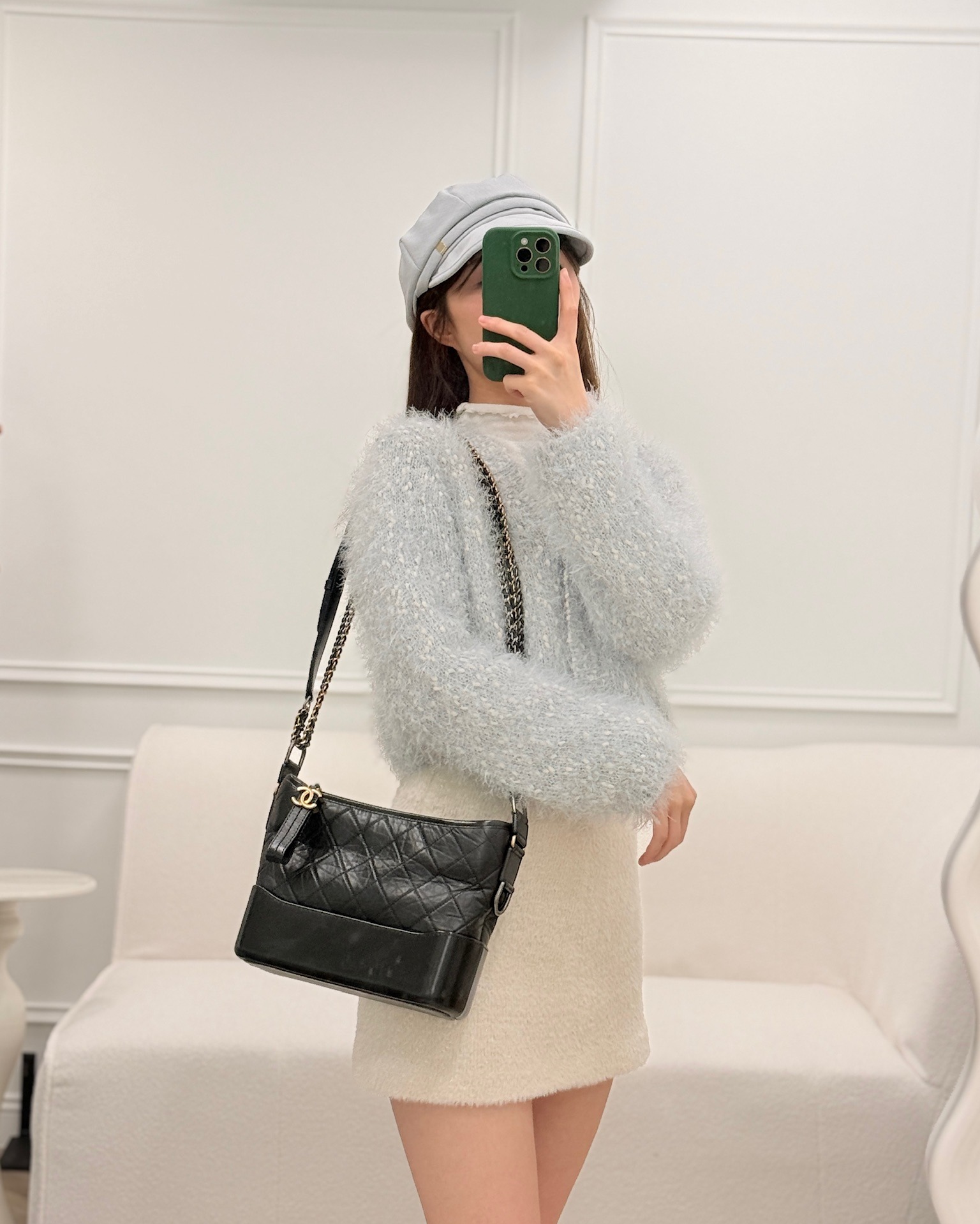 Chanel New Medium Gabrielle Hobo Quilted Black Aged Calfskin