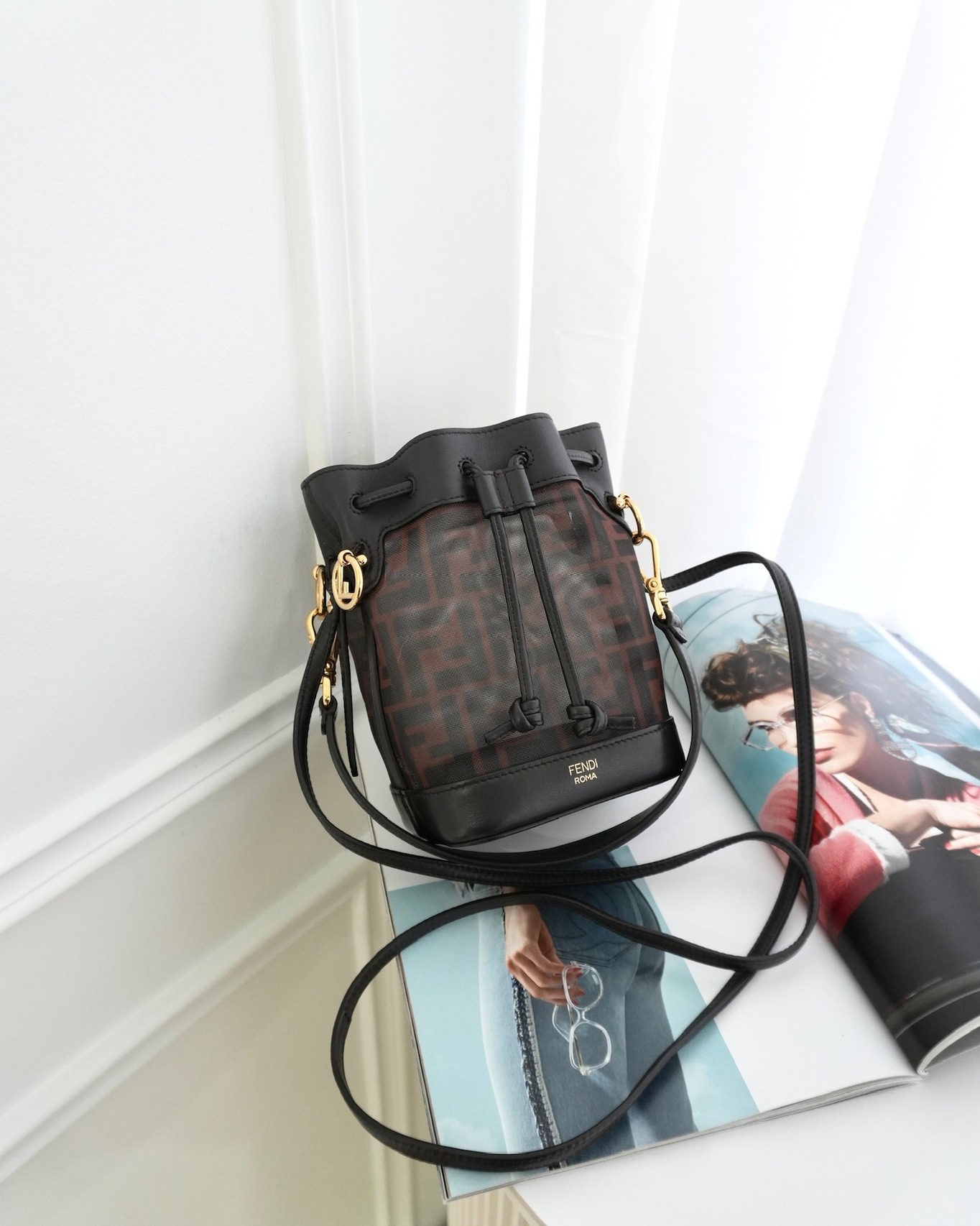 Fendi Mini Mon Tresor Bucket Bag Zucca See Through Mesh Brown/Black/Ebony