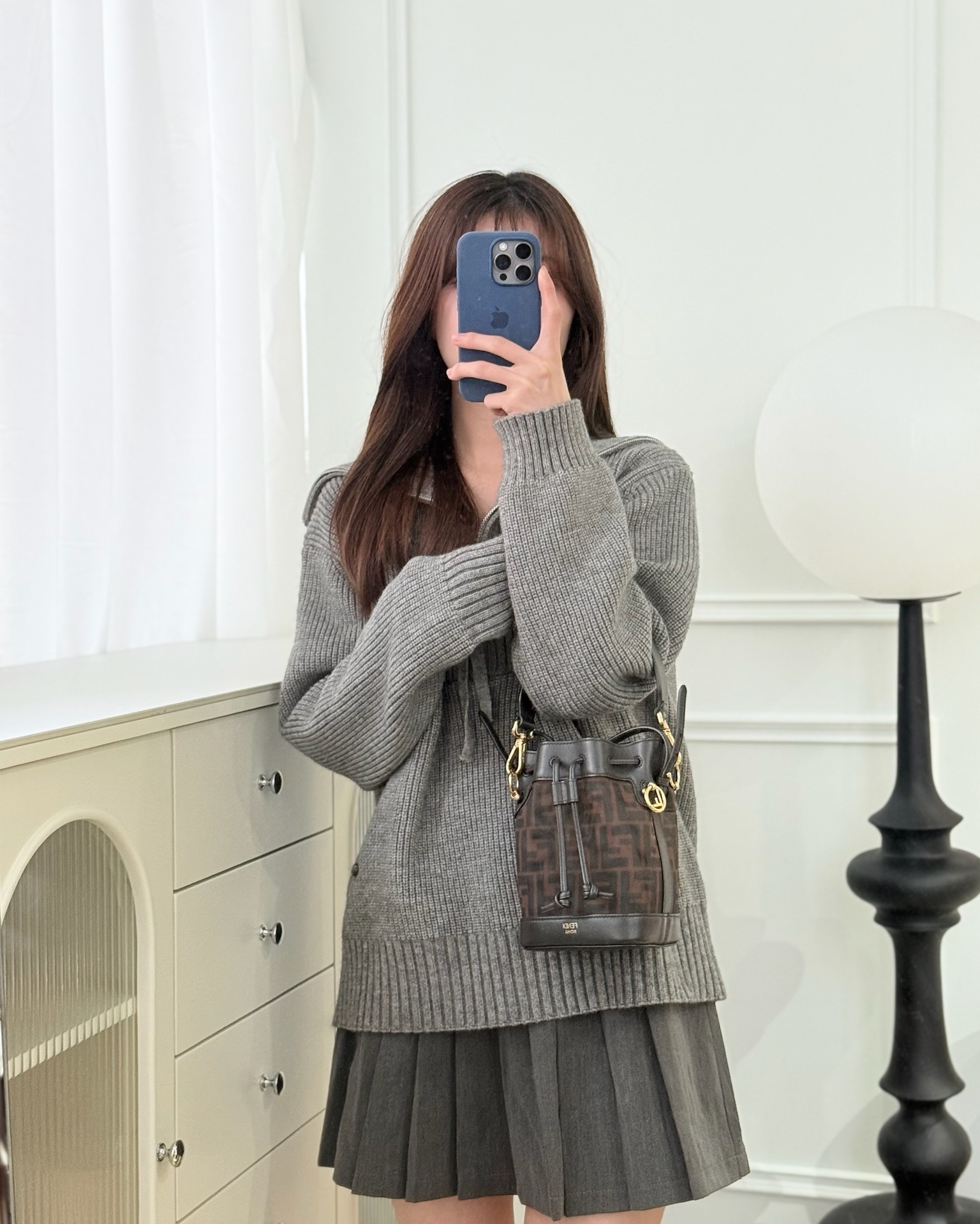 Fendi Mini Mon Tresor Bucket Bag Zucca See Through Mesh Brown/Black/Ebony