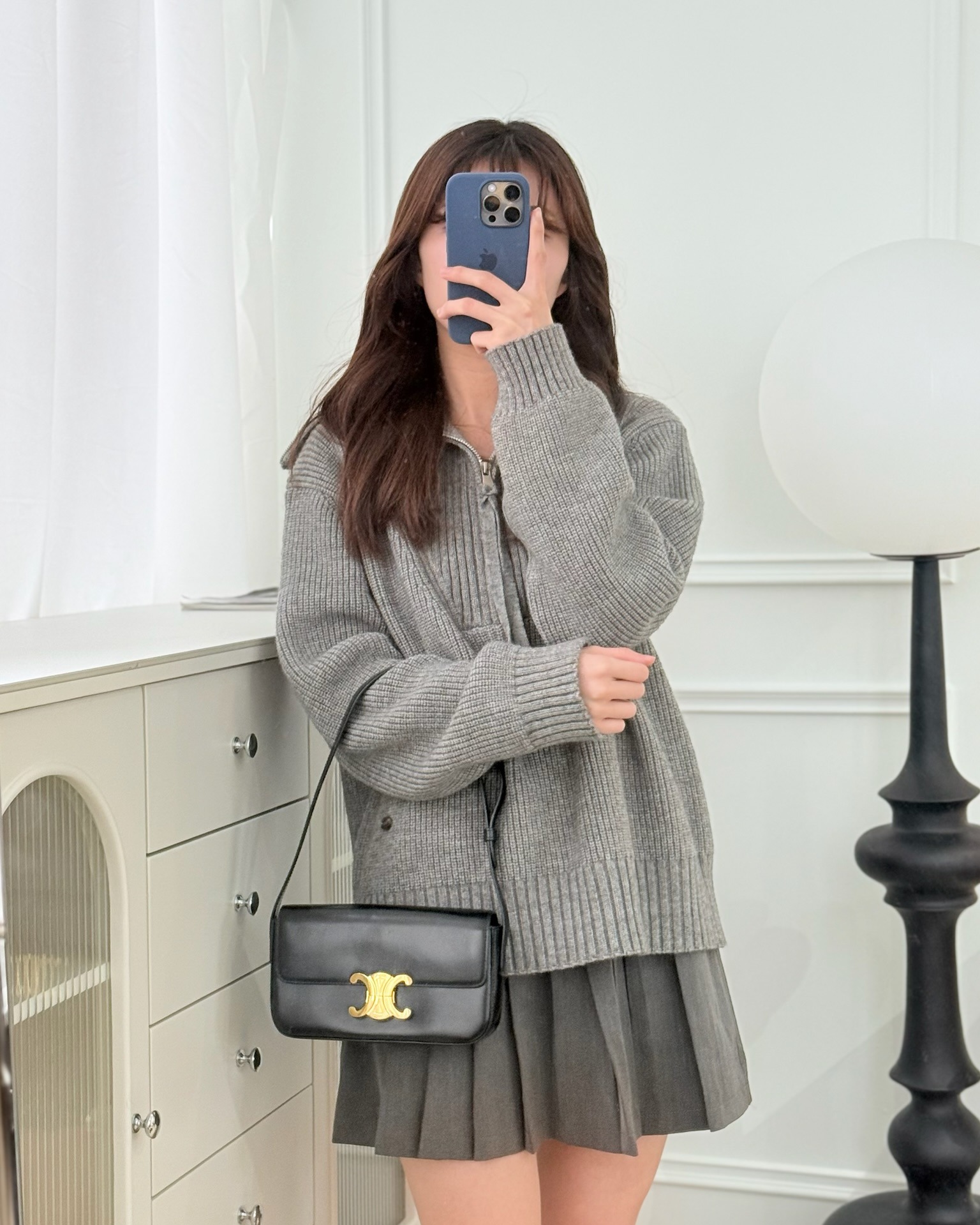 Celine Triomphe Shoulder Bag Black Calfskin