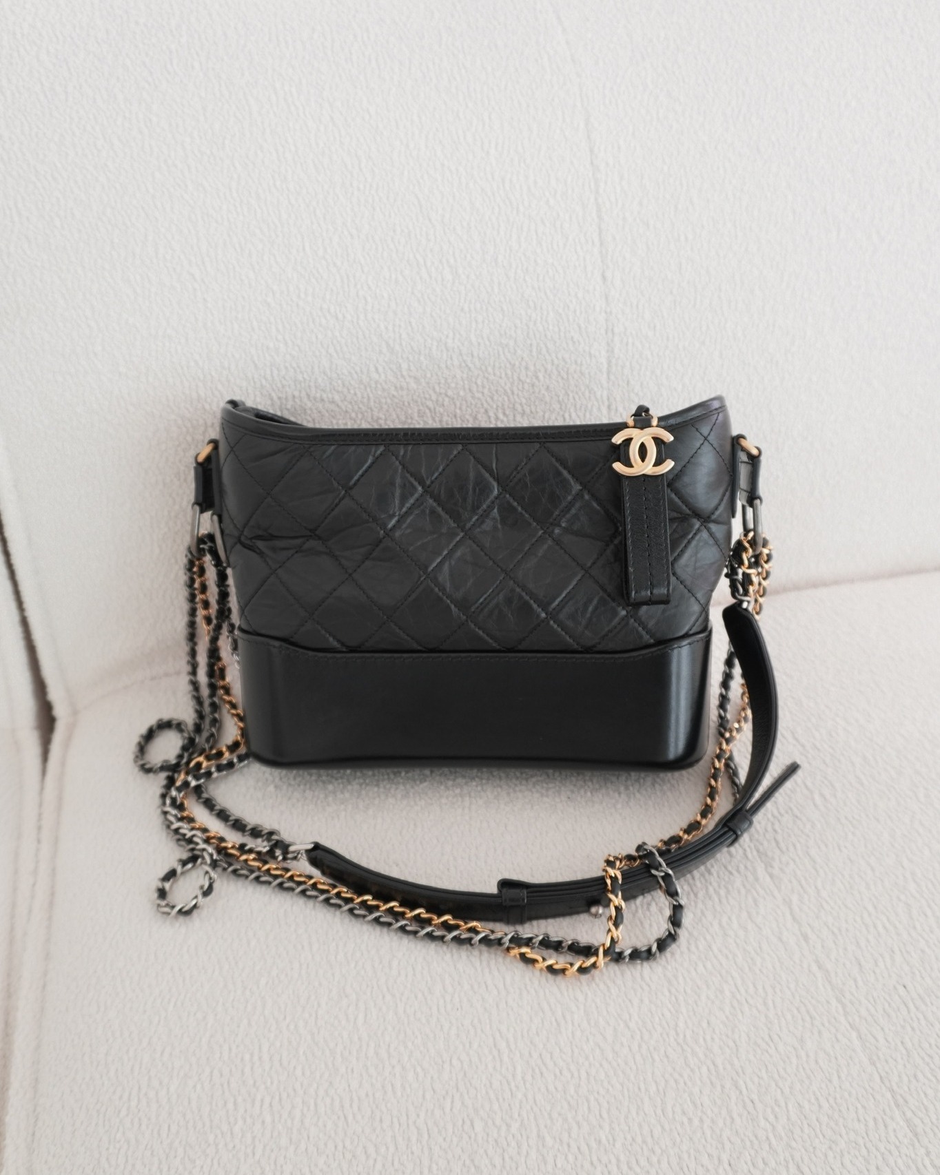 Chanel New Medium Gabrielle Hobo Quilted Black Aged Calfskin