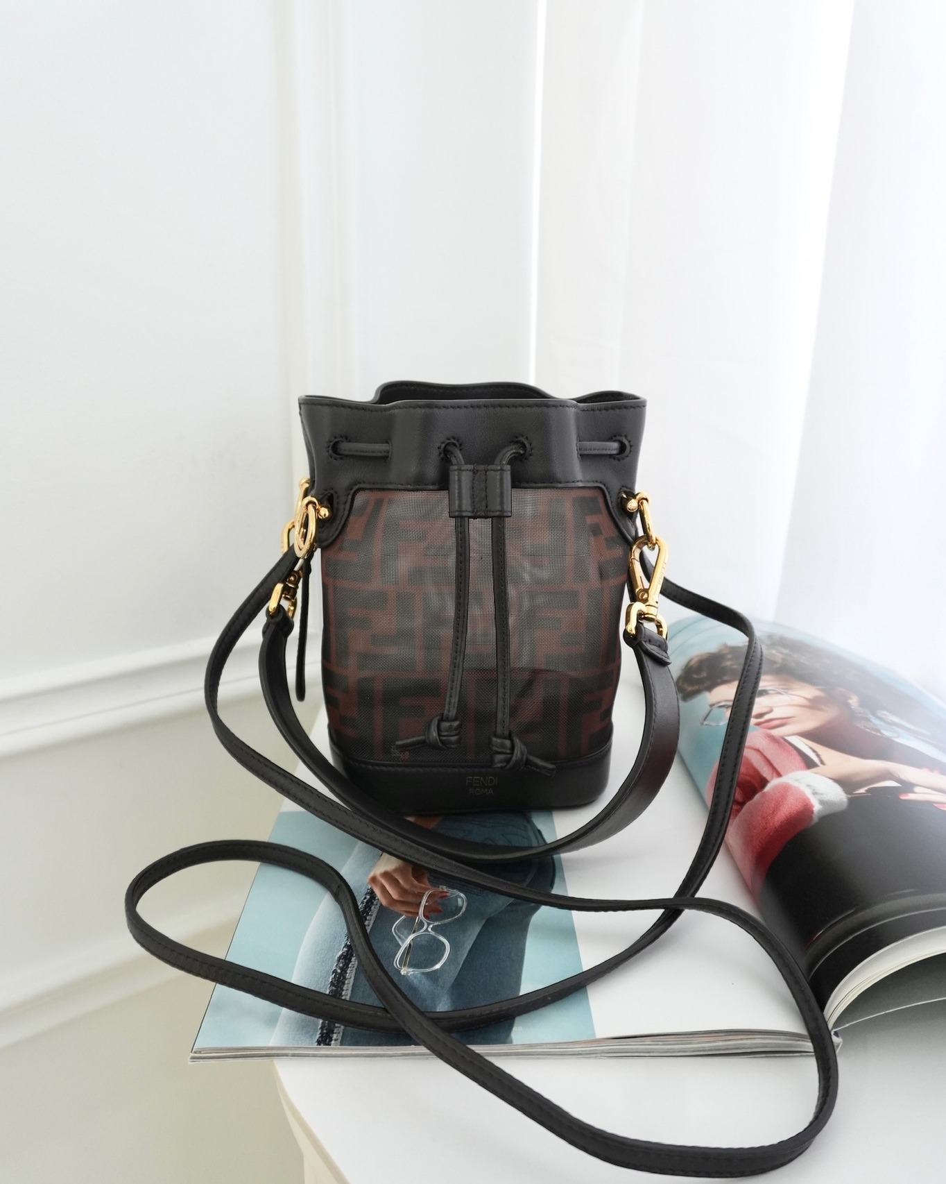 Fendi Mini Mon Tresor Bucket Bag Zucca See Through Mesh Brown/Black/Ebony